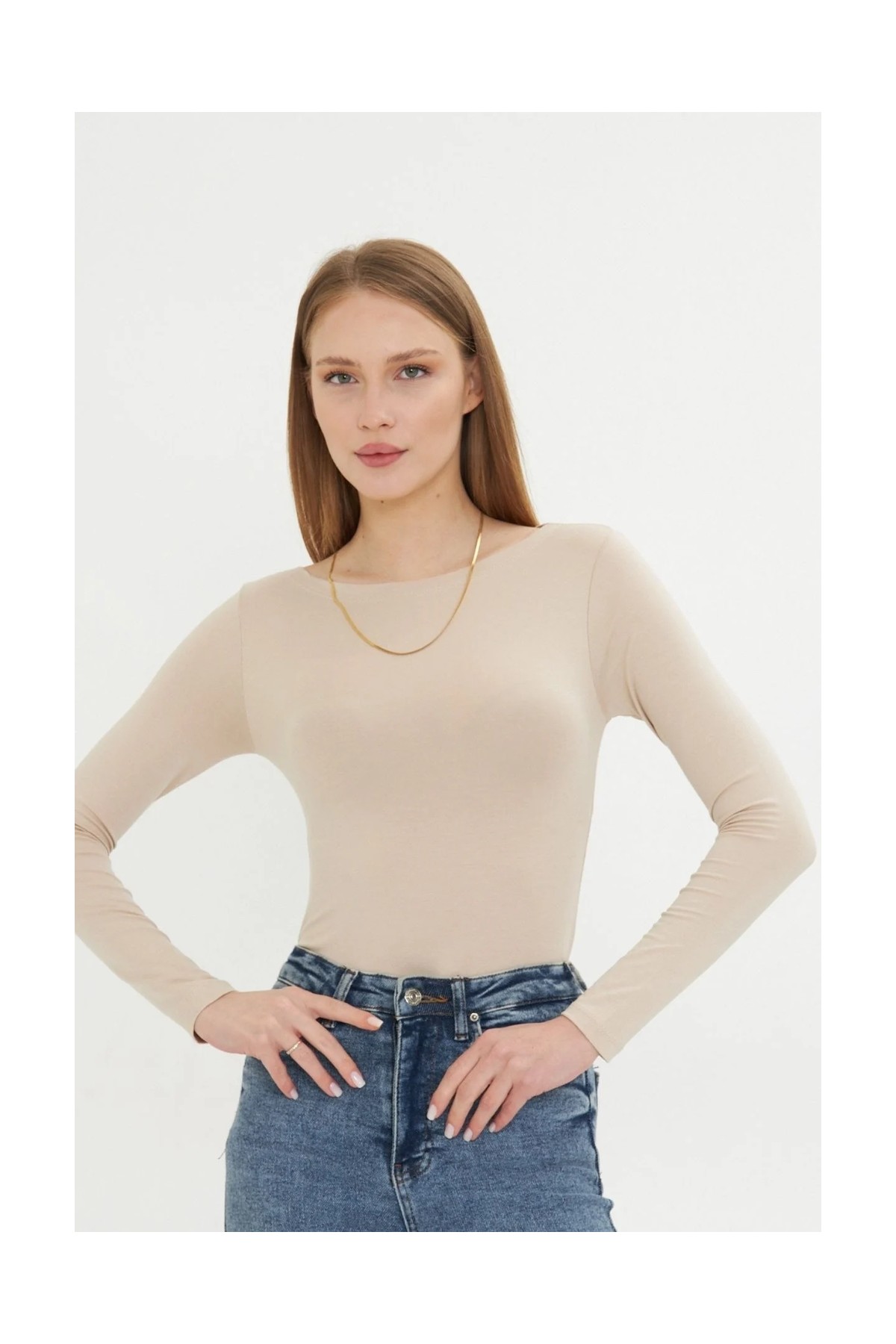 Irmak Kerekli Kadın Kayık Yaka Basic Uzun Kollu Body Likralı Bluz Viskon Body 160 Siyah görsel 7