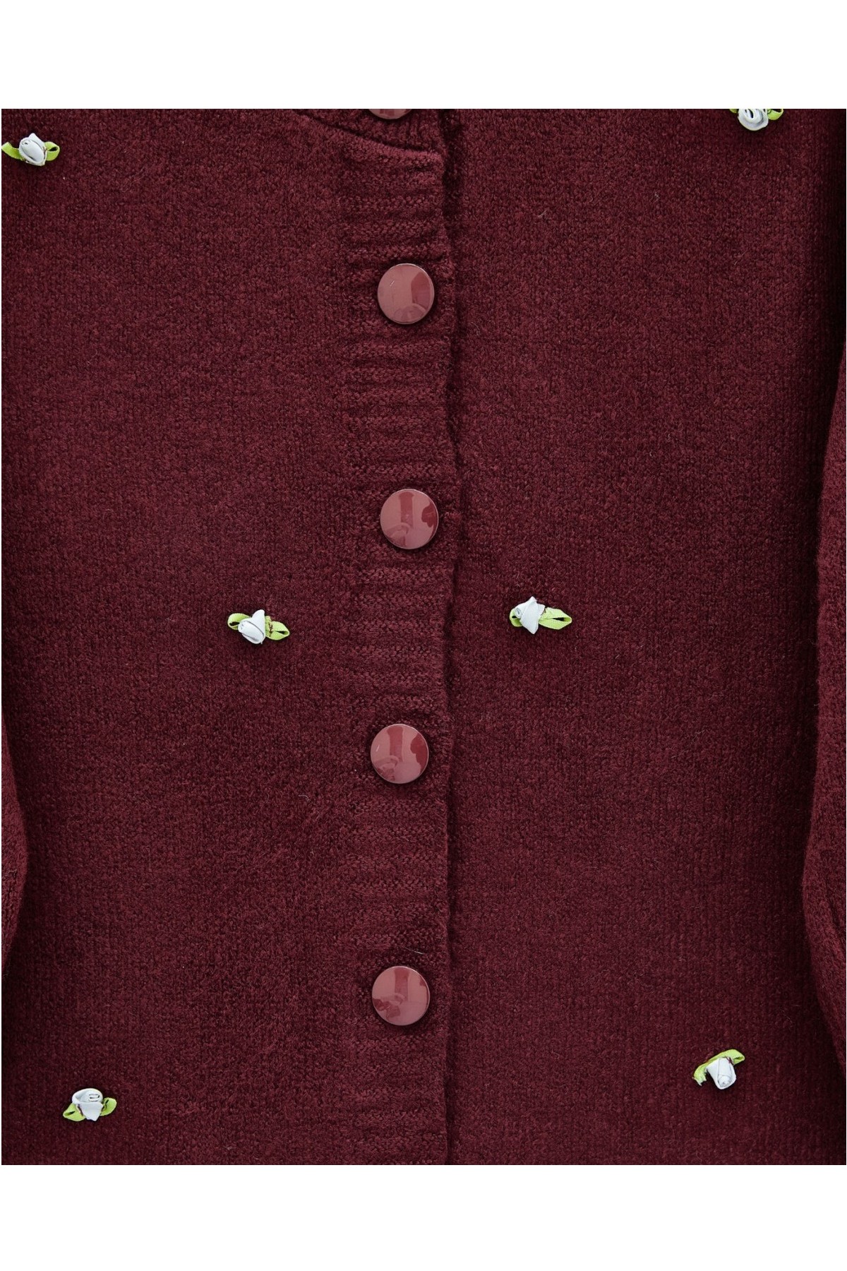 Moda Morfo Düğmeli Çiçek Detaylı Yumoş Hırka -Bordo görsel 4