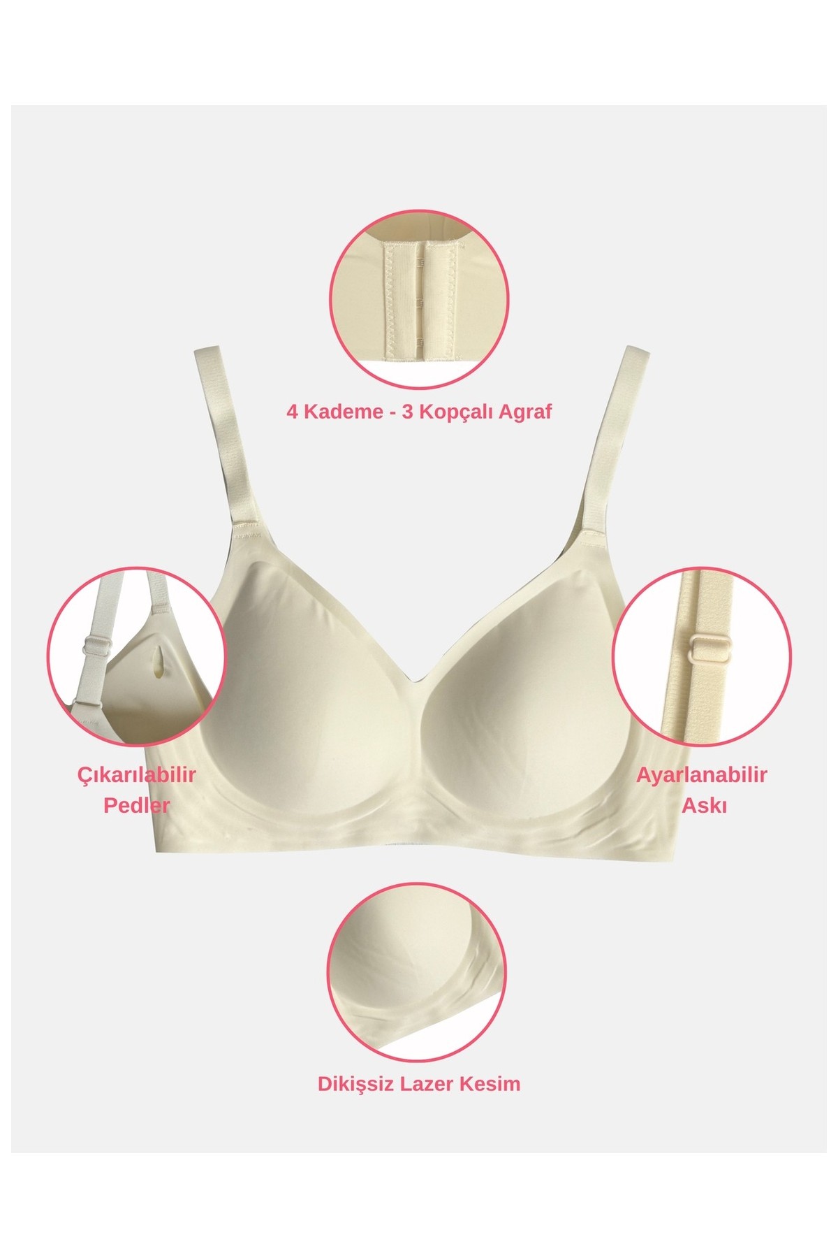 Alya Underwear Kadın Lazer Kesim Dikişsiz Çıkarılabilir Pedli Hayalet Sütyen görsel 6