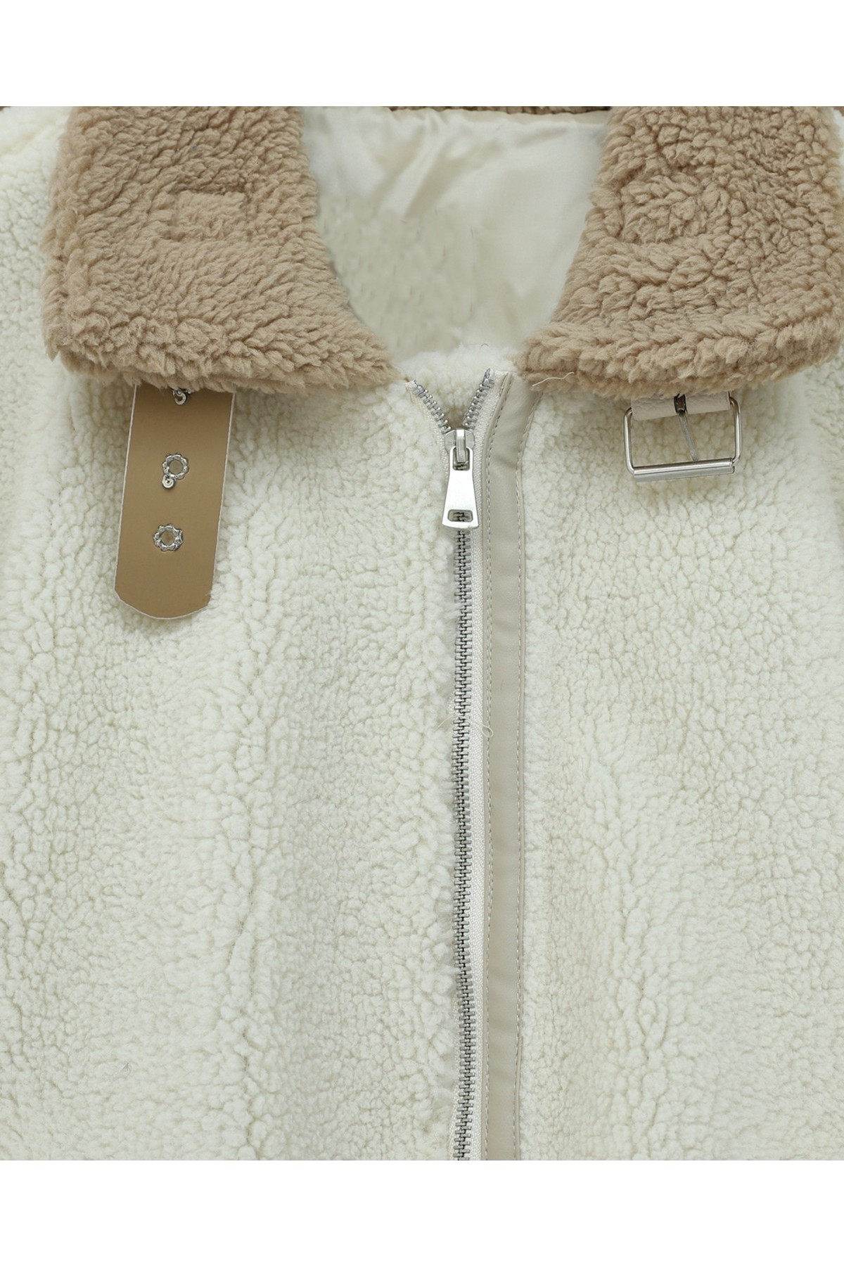 Moda Morfo Yakası Garni Detaylı İçi Astarlı Cep Detaylı Peluş Mont -Bej görsel 3