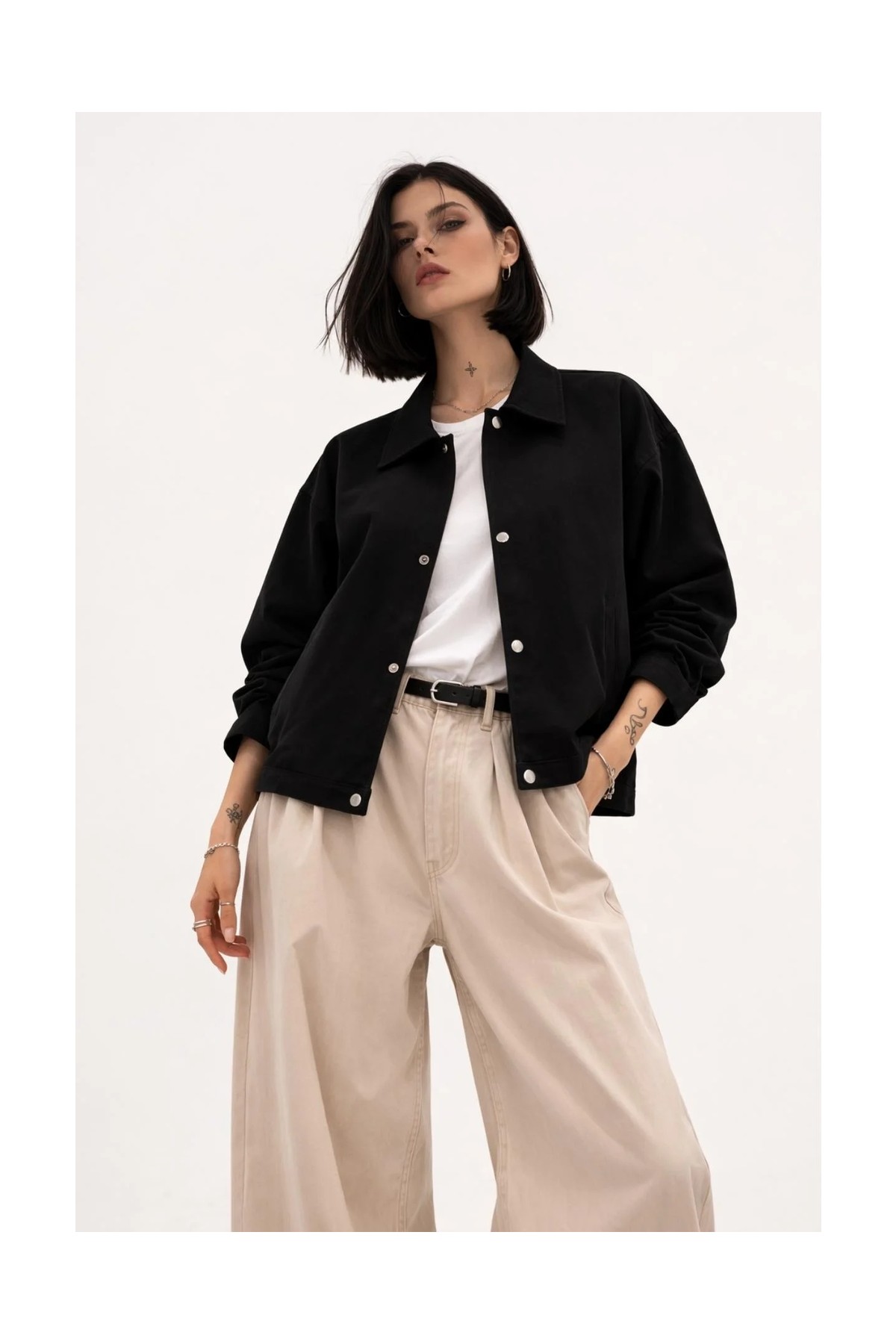 Freemen Kadın Oversize Basic Gabardin Mevsimlik Polo Yaka Ceket