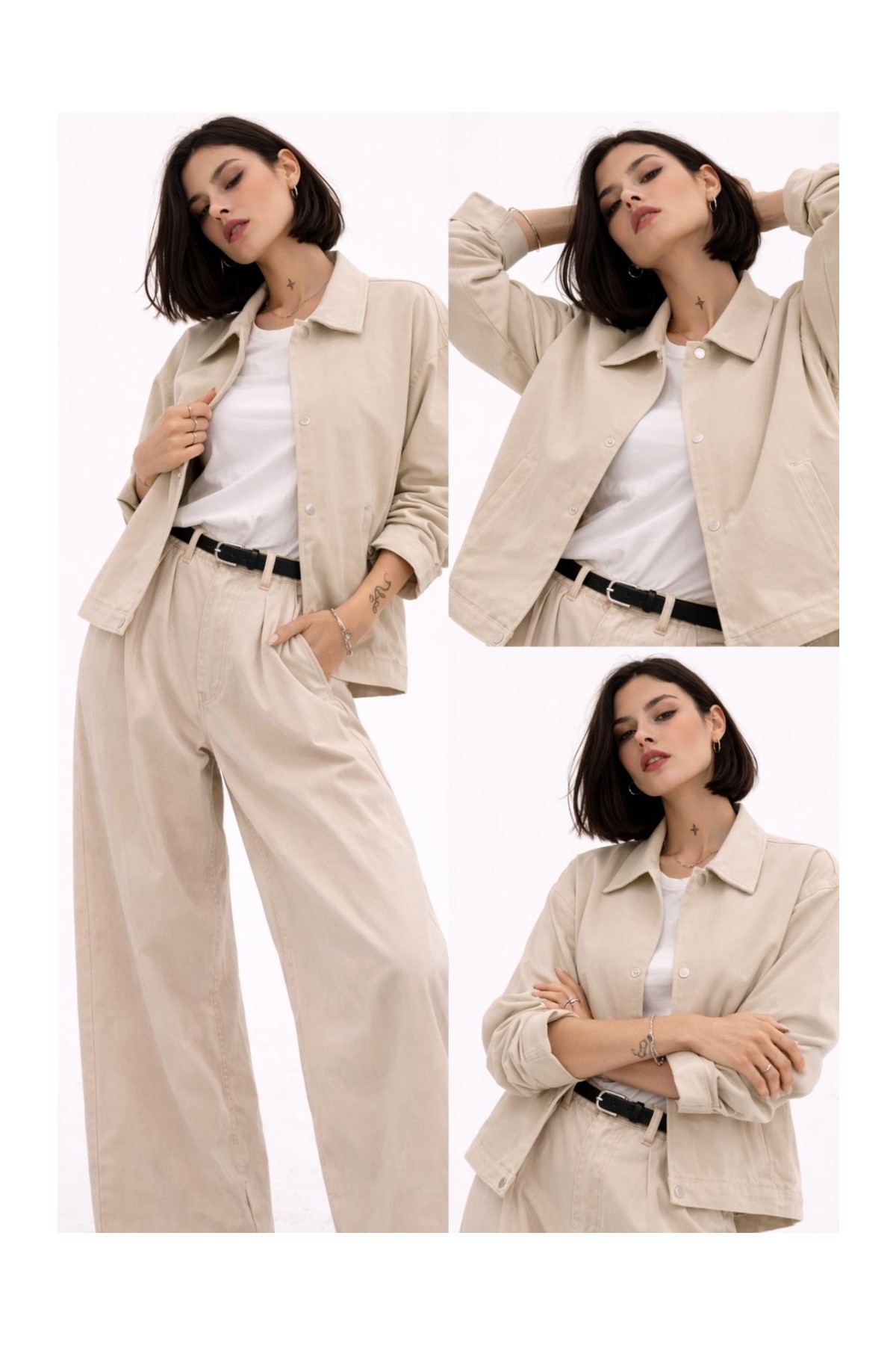 Freemen Kadın Oversize Basic Gabardin Mevsimlik Polo Yaka Ceket görsel 3