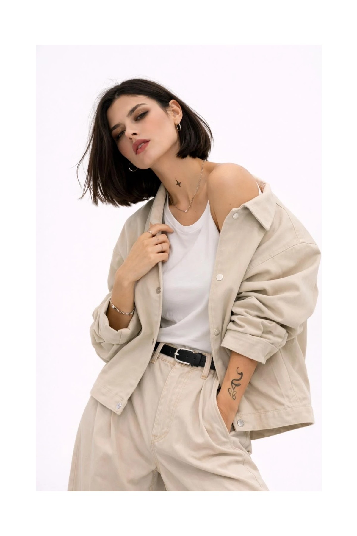 Freemen Kadın Oversize Basic Gabardin Mevsimlik Polo Yaka Ceket görsel 7