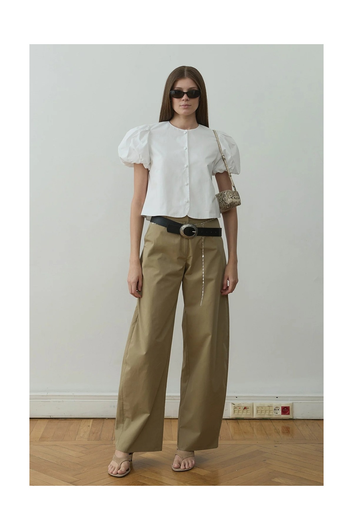 Suud Collection Haki Raffy Geniş Paça Pantolon görsel 3