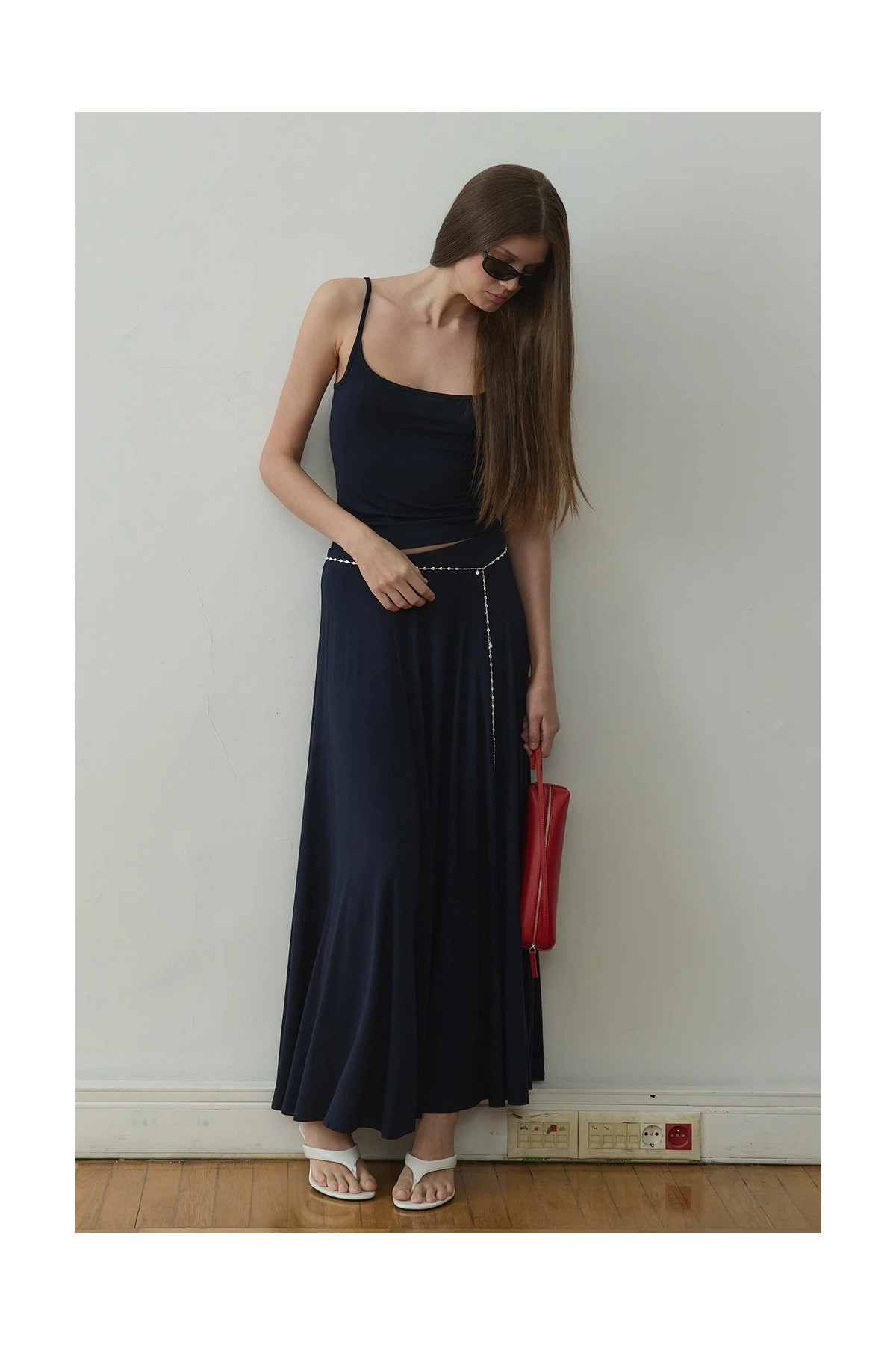 Suud Collection Siyah Kate Dökümlü Uzun Etek