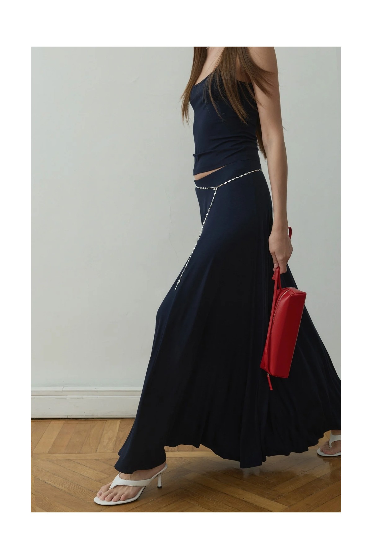 Suud Collection Siyah Kate Dökümlü Uzun Etek görsel 3