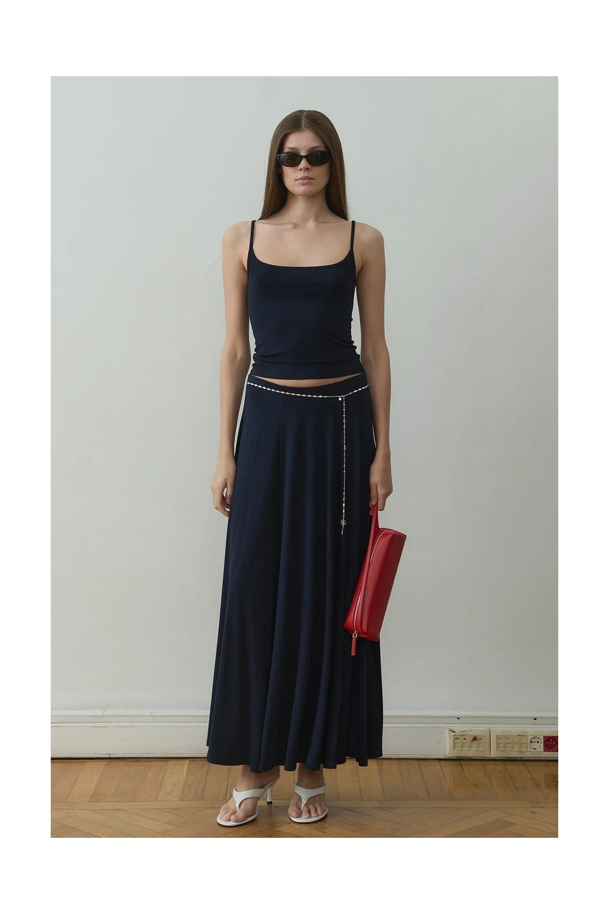 Suud Collection Siyah Kate Dökümlü Uzun Etek görsel 6