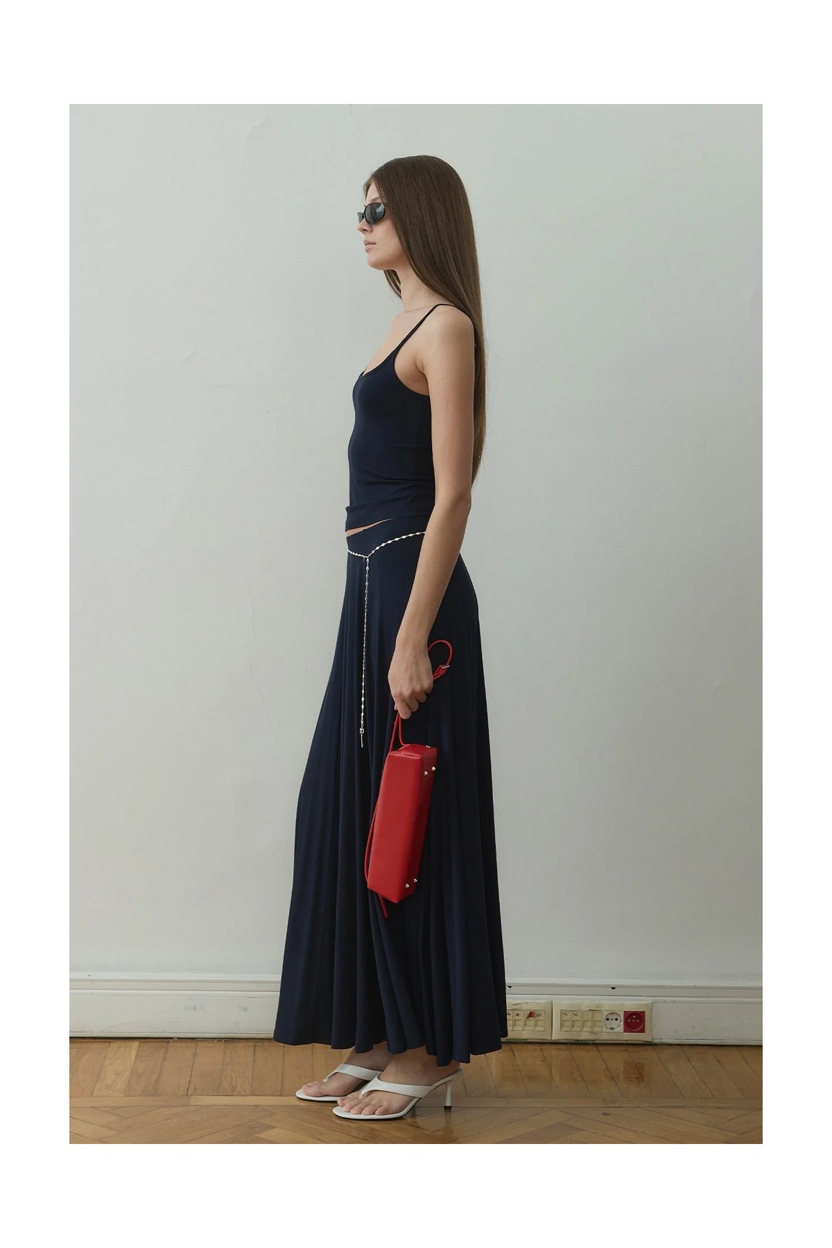 Suud Collection Siyah Kate Dökümlü Uzun Etek görsel 7