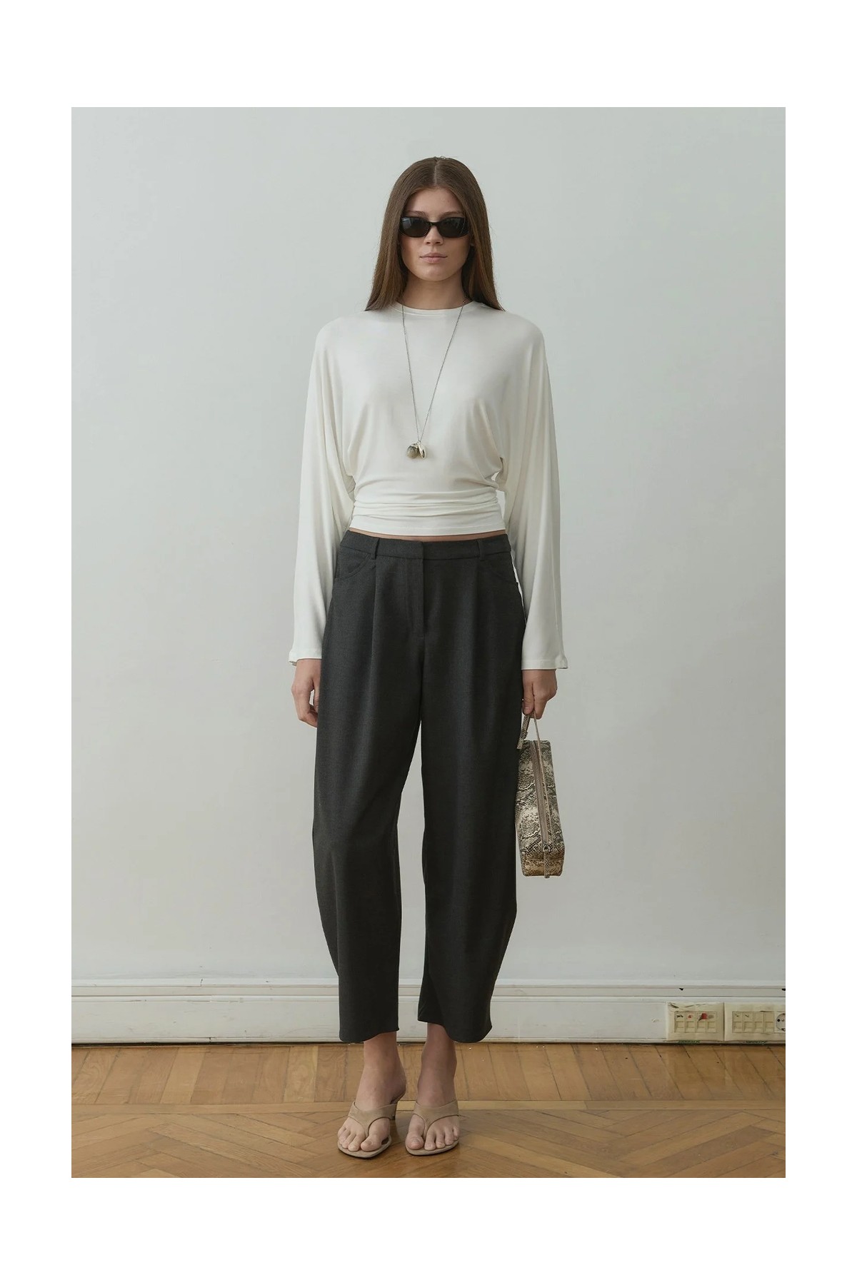 Suud Collection Gri Sophia Yarasa Kol Bluz