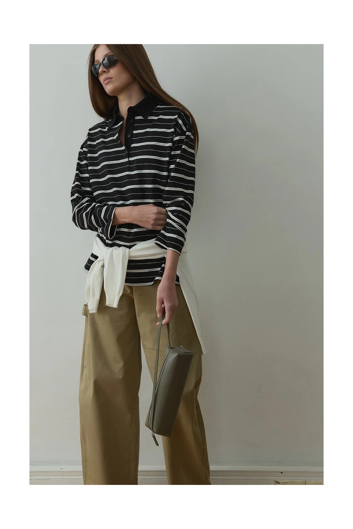 Suud Collection Siyah Monroe Çizgili Polo Yaka Tişört görsel 2