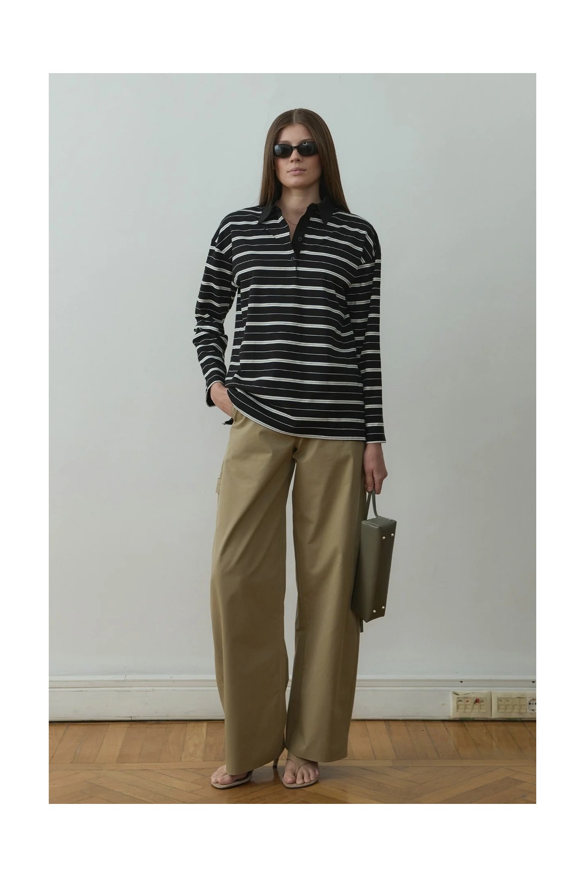 Suud Collection Siyah Monroe Çizgili Polo Yaka Tişört görsel 3