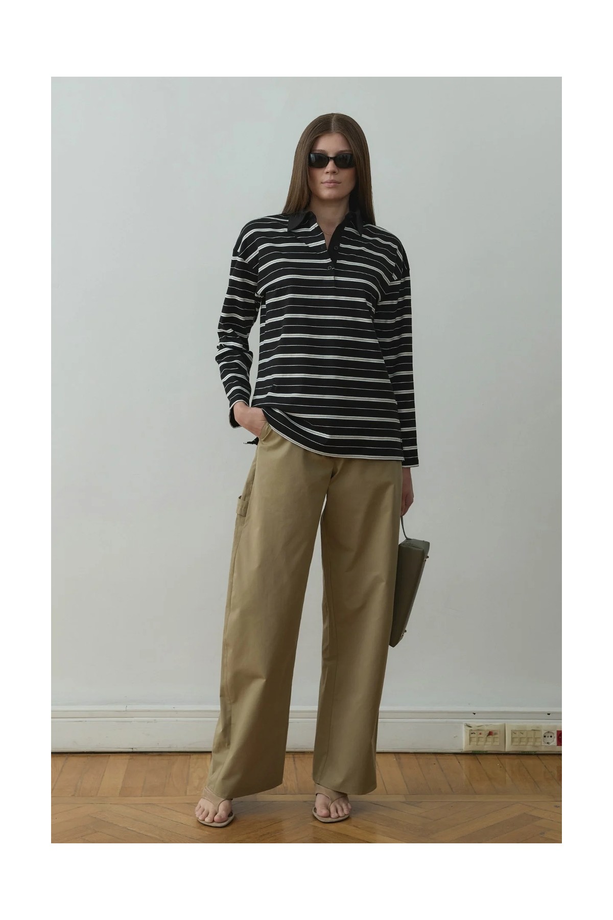 Suud Collection Siyah Monroe Çizgili Polo Yaka Tişört görsel 5