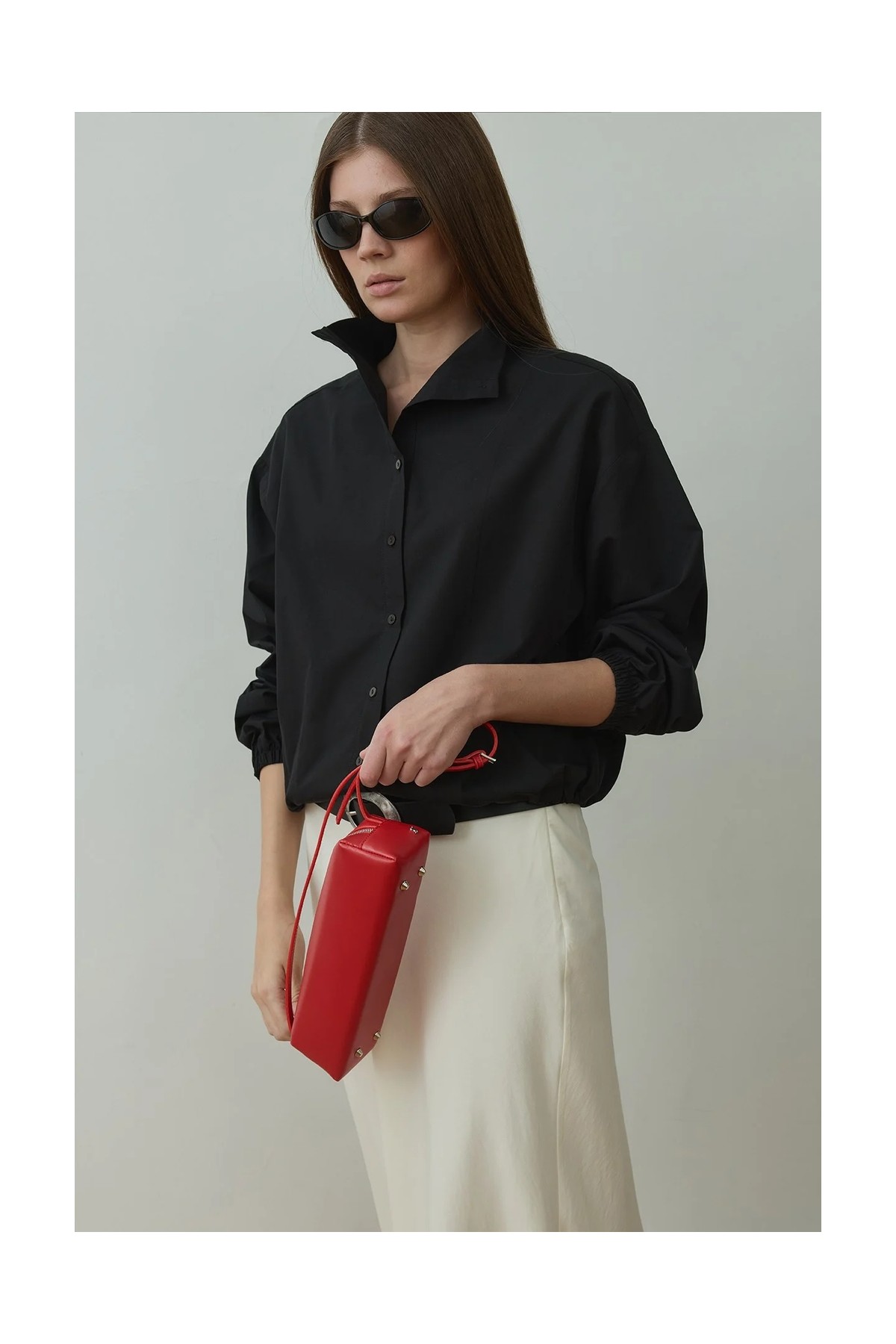 Suud Collection Siyah Eden Dik Yaka Gömlek görsel 3
