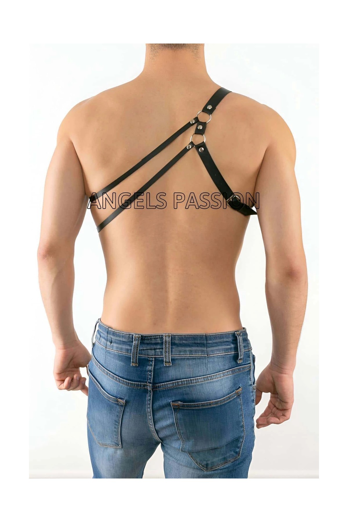 Çamaşır Kenti Erkek Tek Omuz Deri Harness - Erkek Fantazi Iç Giyim - Erkek Deri Erotik Iç Giyim - BRFM14 görsel 3