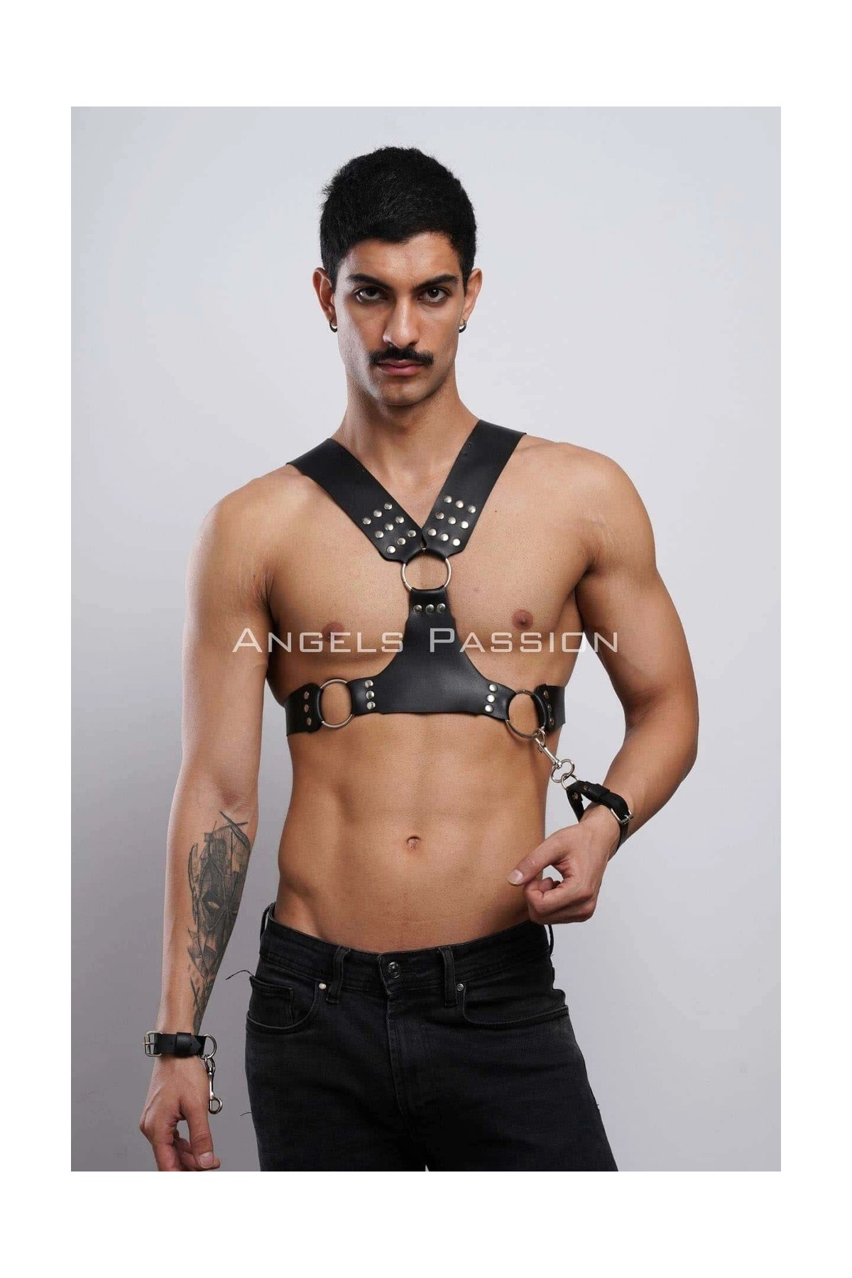 Çamaşır Kenti Kelepçeli Erkek Göğüs Harness, Deri Erkek Fantezi Harness, Kelepçeli Erkek Harness - BRFM121 görsel 5