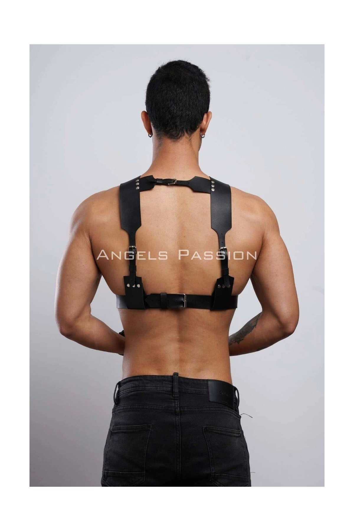 Çamaşır Kenti Kelepçeli Erkek Göğüs Harness, Deri Erkek Fantezi Harness, Kelepçeli Erkek Harness - BRFM121 görsel 6