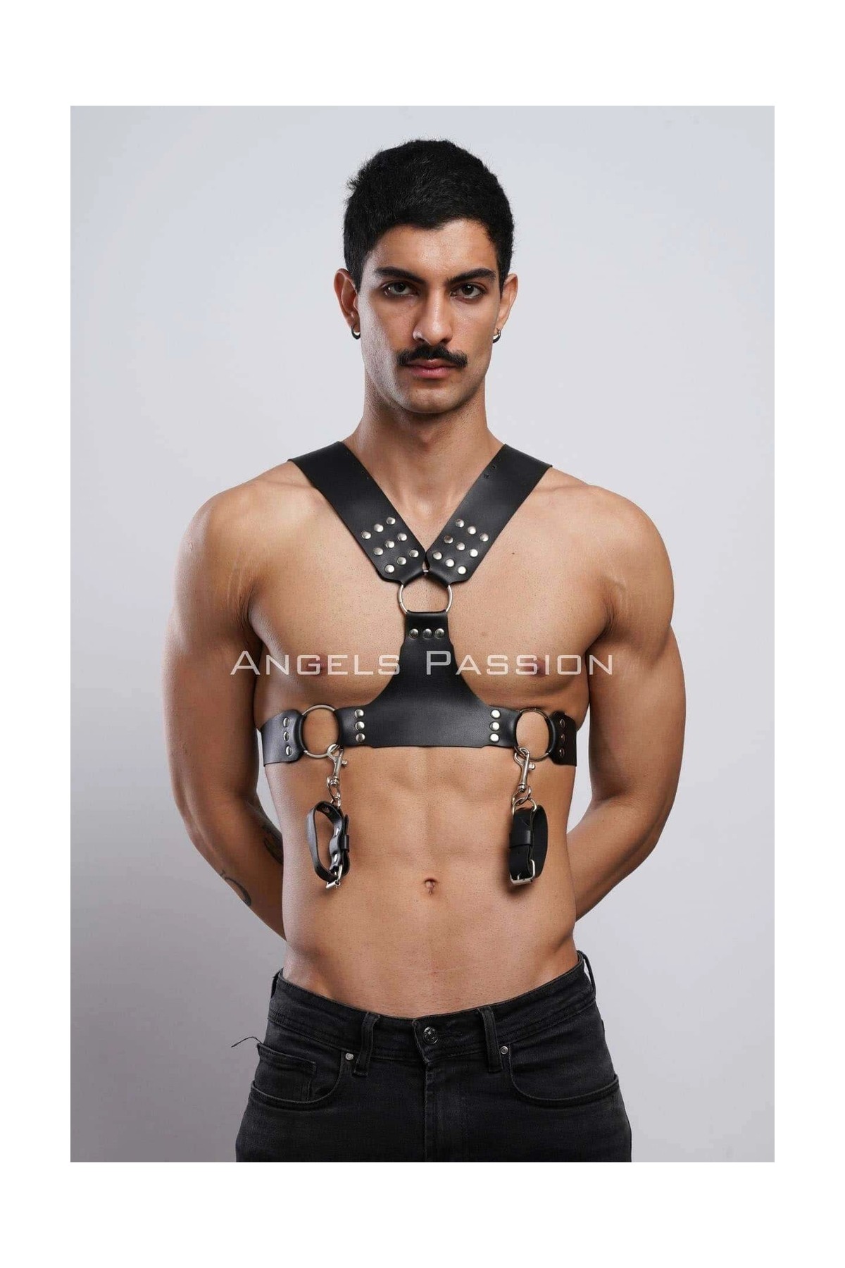 Çamaşır Kenti Kelepçeli Erkek Göğüs Harness, Deri Erkek Fantezi Harness, Kelepçeli Erkek Harness - BRFM121 görsel 8