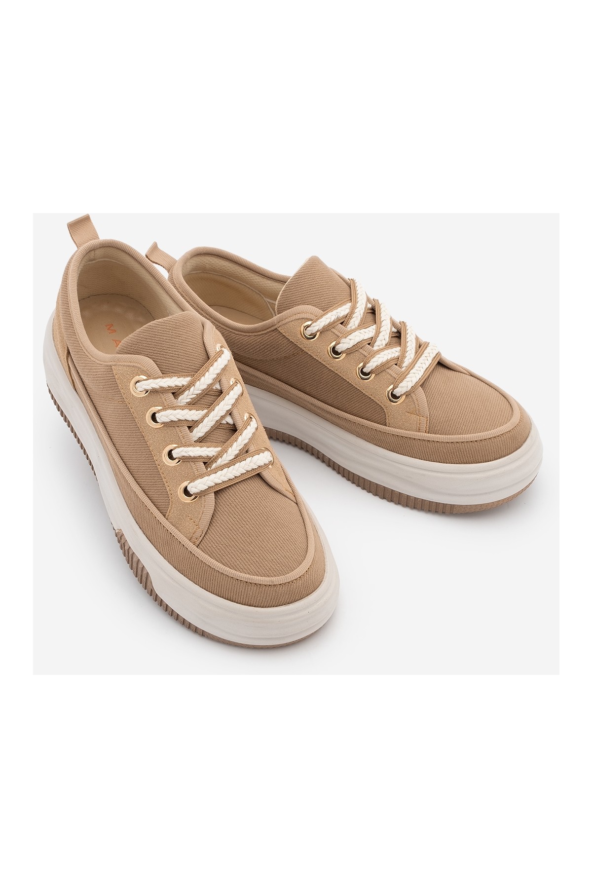 Marjin Kadın Yüksek Kalın Taban Sneaker Bağcıklı Spor Ayakkabı Hesna Kahve Keten görsel 7