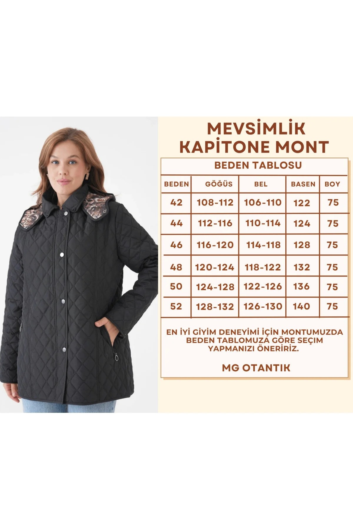 Mg Otantik Leopar Desenli Kapitone Kaban Mont Kadın Büyük Beden Kapüşonlu Fermuarlı Çıtçıtlı görsel 2