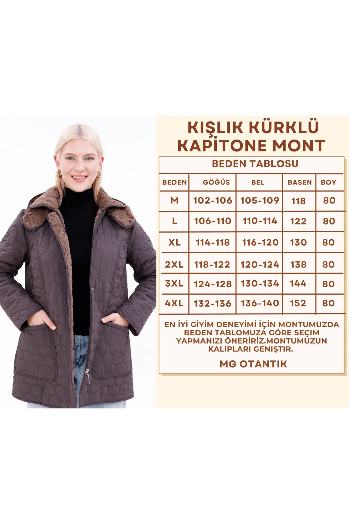 Mg Otantik Kadın Kürklü Kapitone Mont - Su Itici Büyük Beden Kışlık Kaban görsel 2