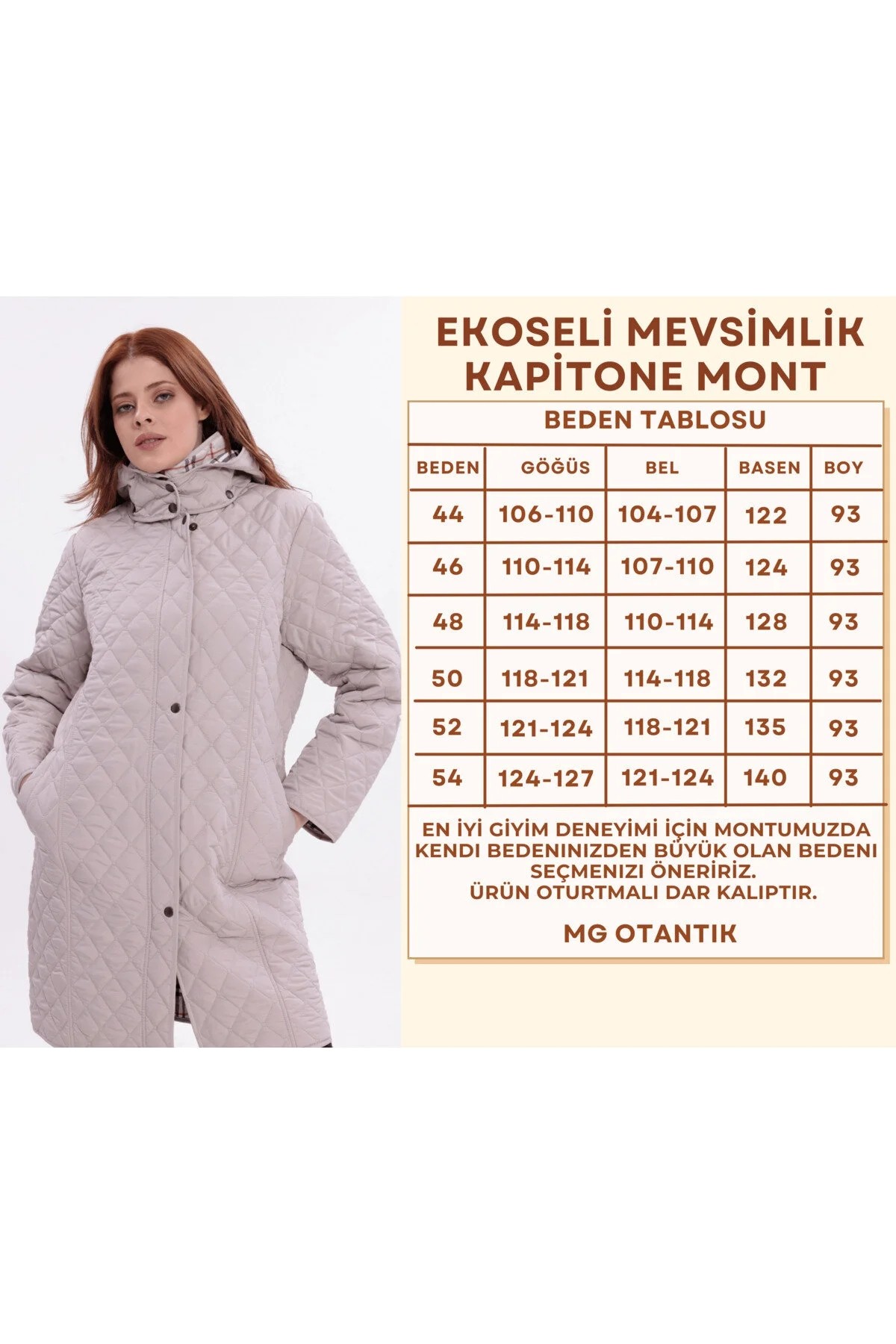 Mg Otantik Mevsimlik Kapitone Kaban Mont Kadın Büyük Beden Uzun Kapüşonlu Ekoseli - Dar Kalıp görsel 2