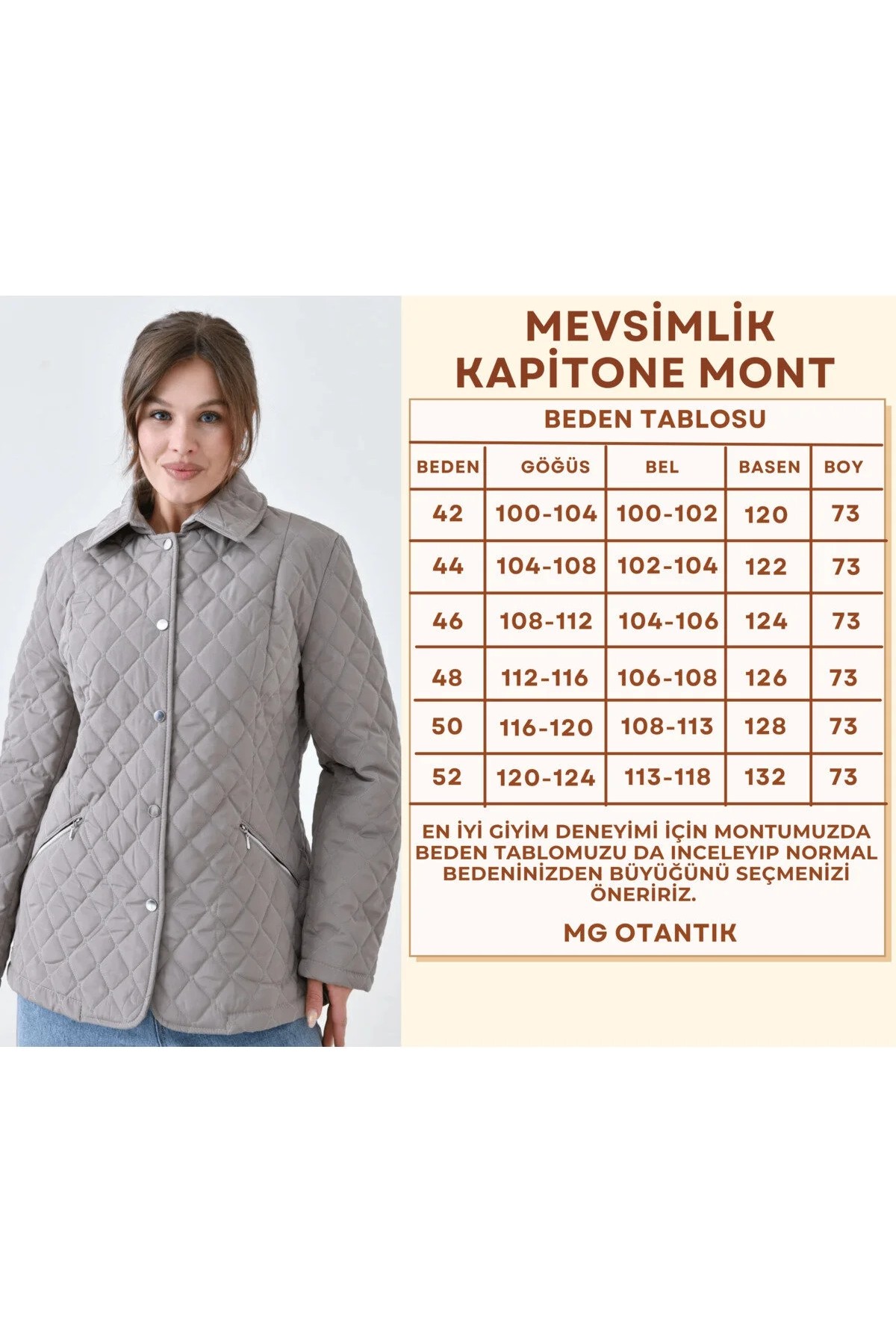 Mg Otantik Kadın Büyük Beden Kapitone Mevsimlik Mont Cepli Astarlı - MG2-001KAPİTONEMONT görsel 2