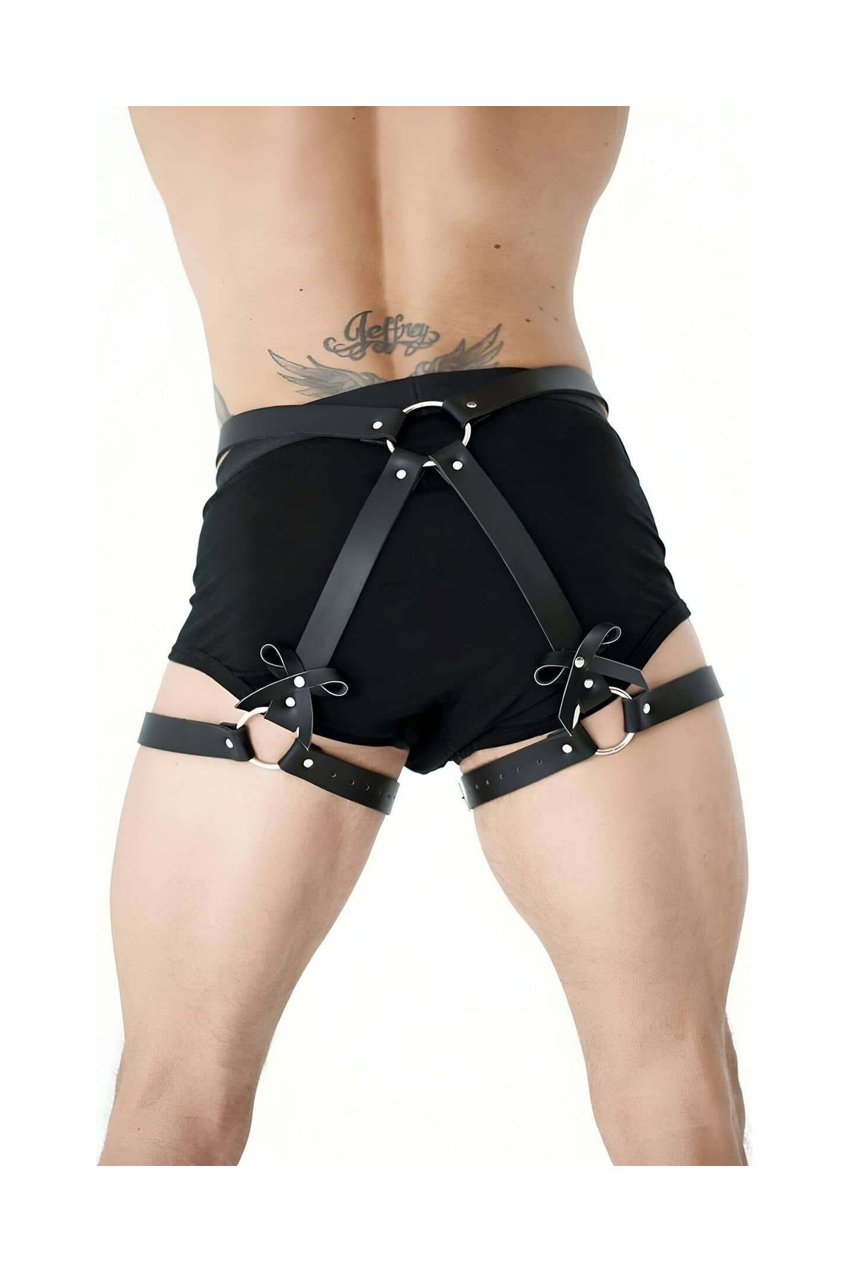 Moda Şahsenem Fiyonklu Erkek Bel ve Bacak Deri Harness - BRFM89 görsel 3