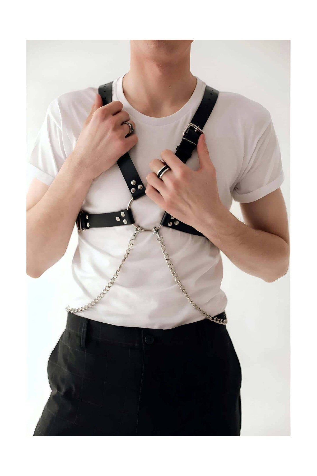 Moda Şahsenem Şık Zincir Detaylı Deri Erkek Göğüs Harness - BRFM95 görsel 2