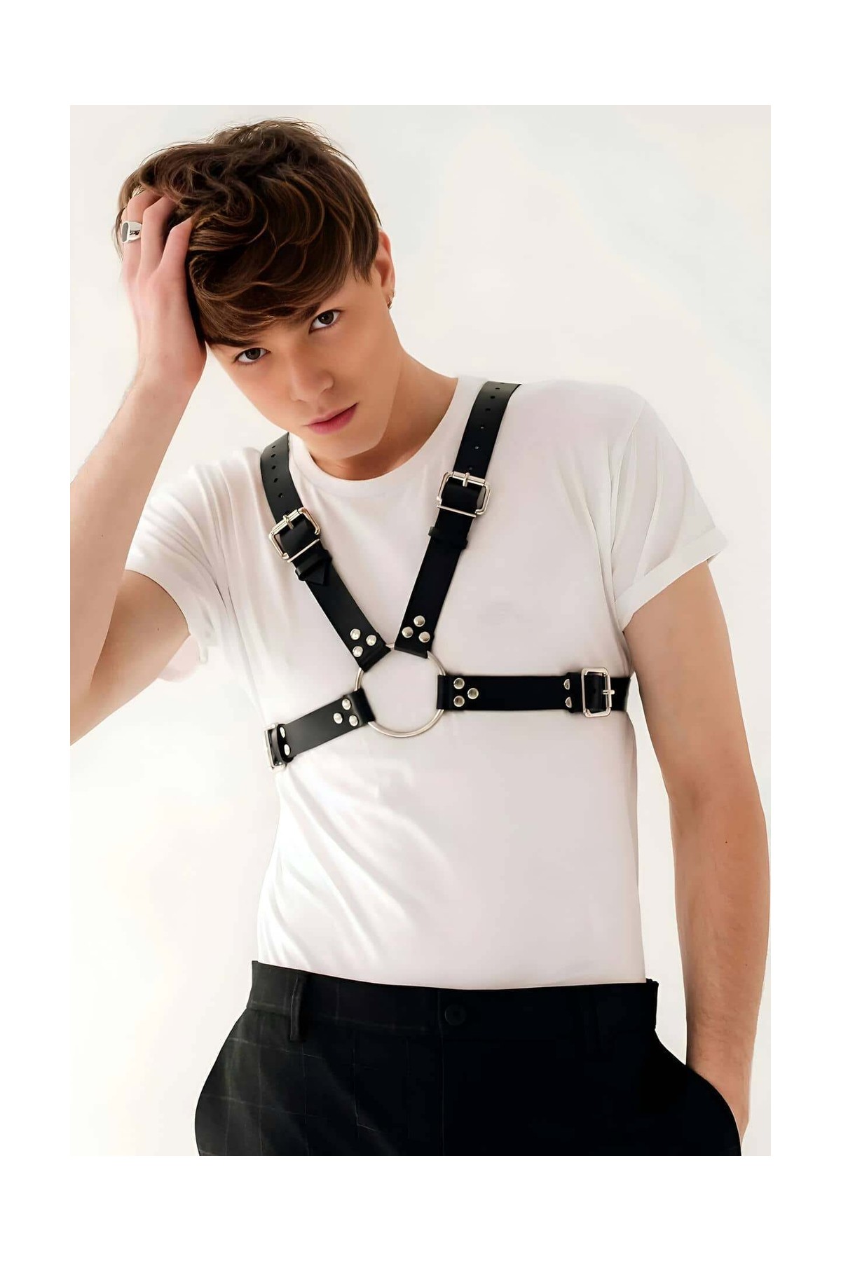 Moda Şahsenem Şık Zincir Detaylı Deri Erkek Göğüs Harness - BRFM95 görsel 3
