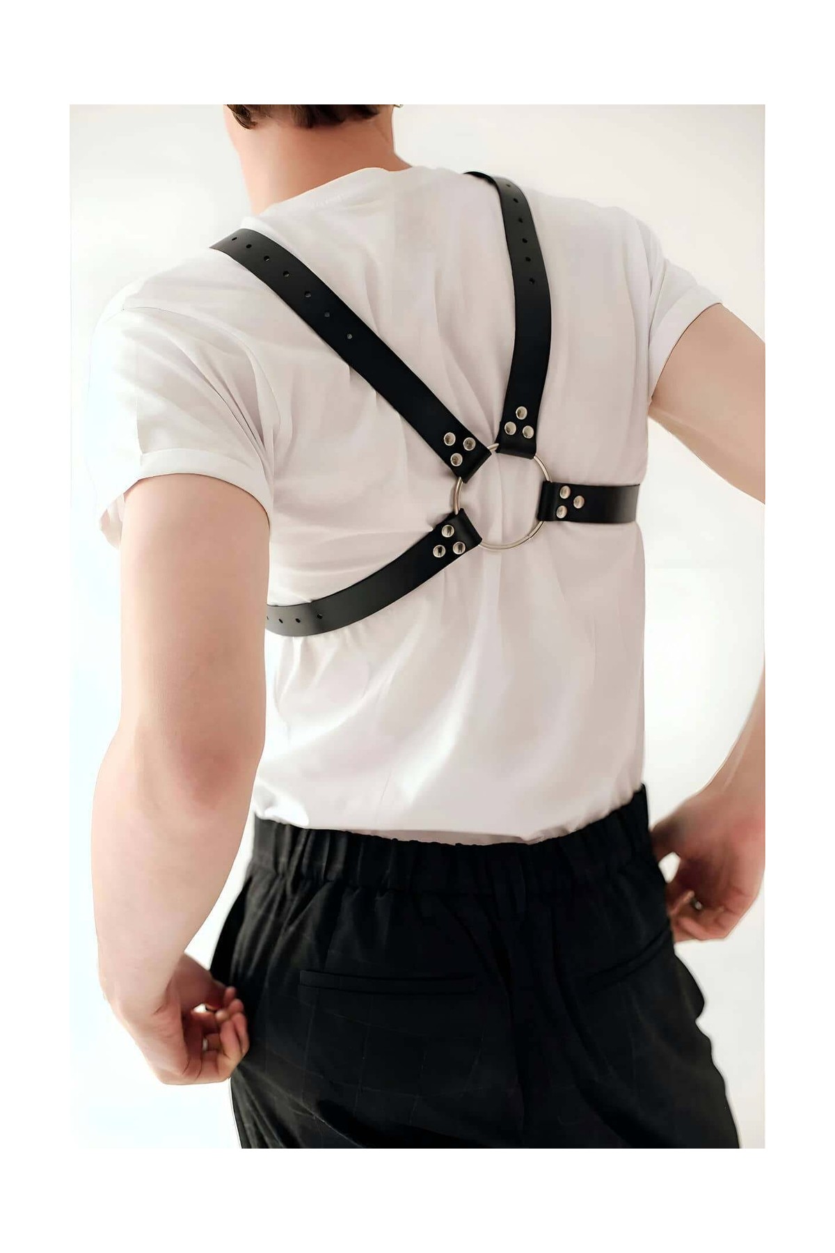 Moda Şahsenem Şık Zincir Detaylı Deri Erkek Göğüs Harness - BRFM95 görsel 4