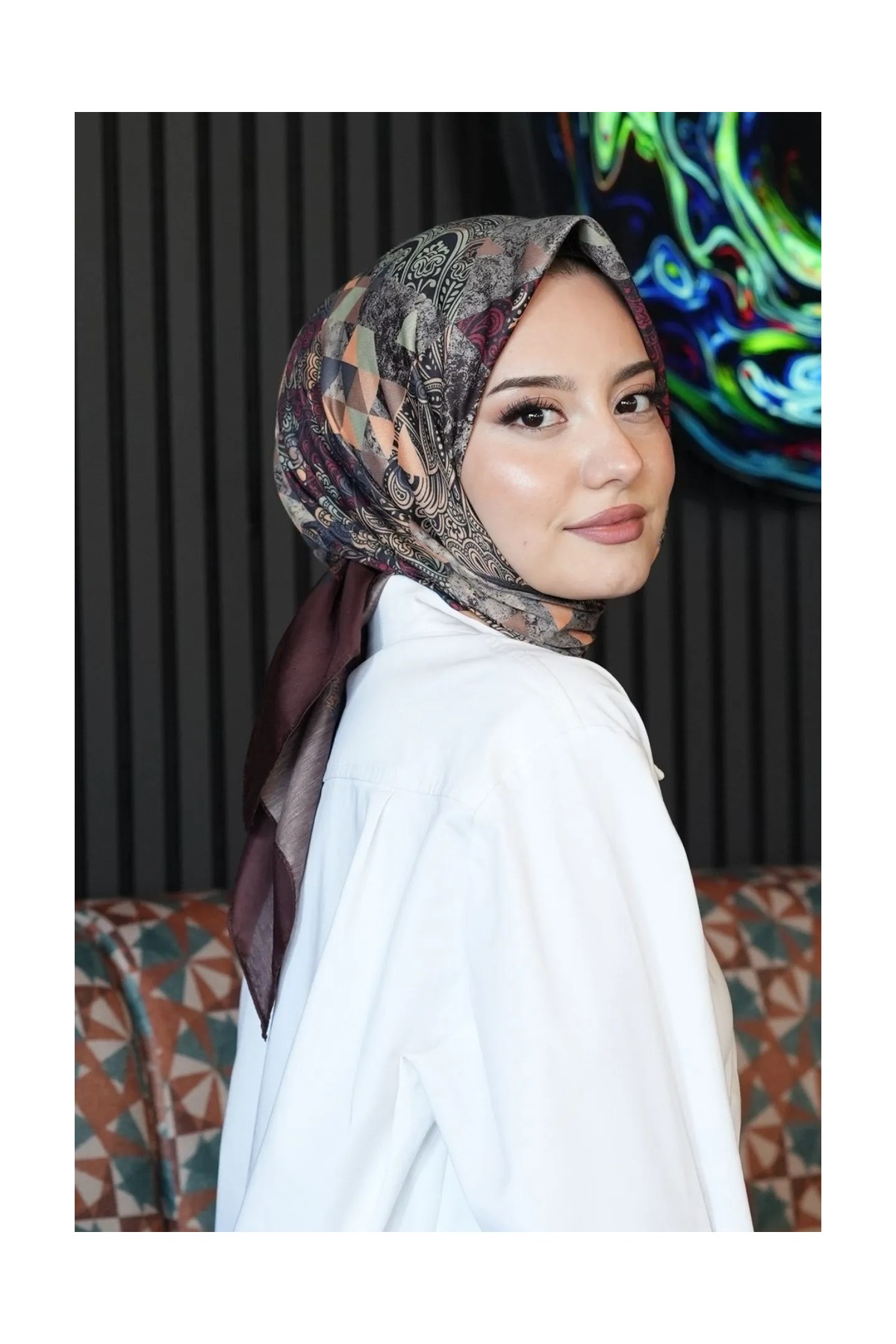 Afvente Paisley Desen Bordo Soft Pamuk Eşarp - Bordo görsel 2