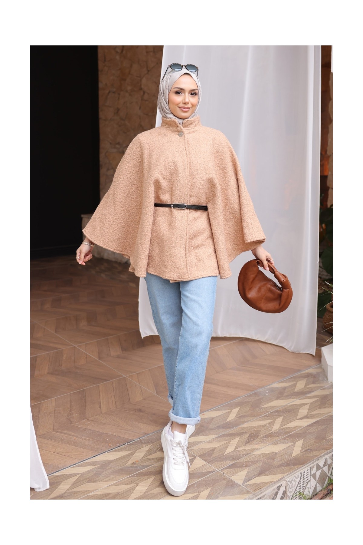 İmaj Butik Vizon Kemerli Buklet Panço