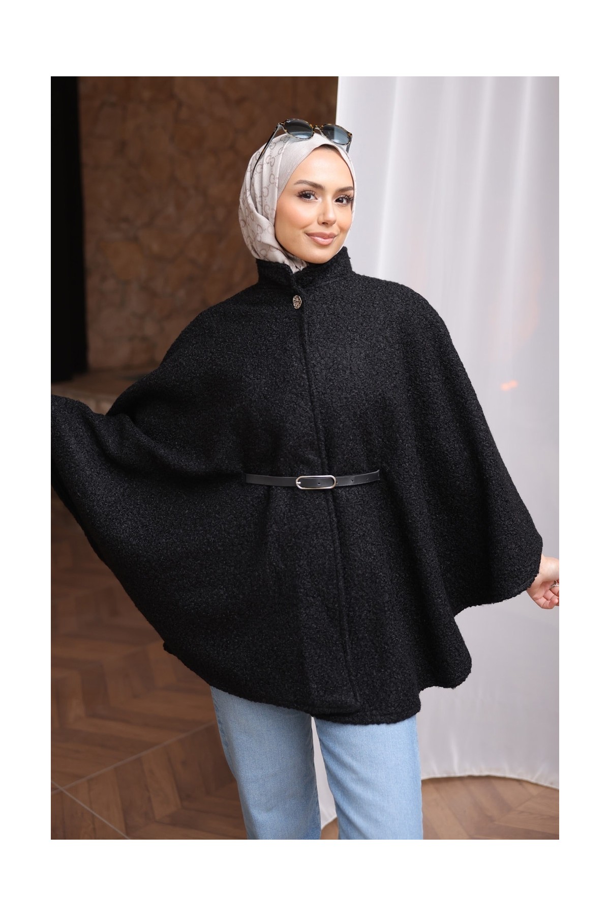 İmaj Butik Vizon Kemerli Buklet Panço görsel 3