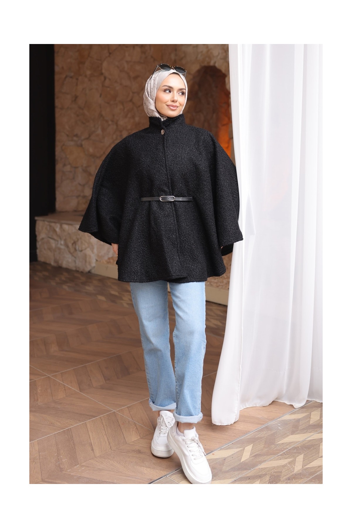 İmaj Butik Vizon Kemerli Buklet Panço görsel 4