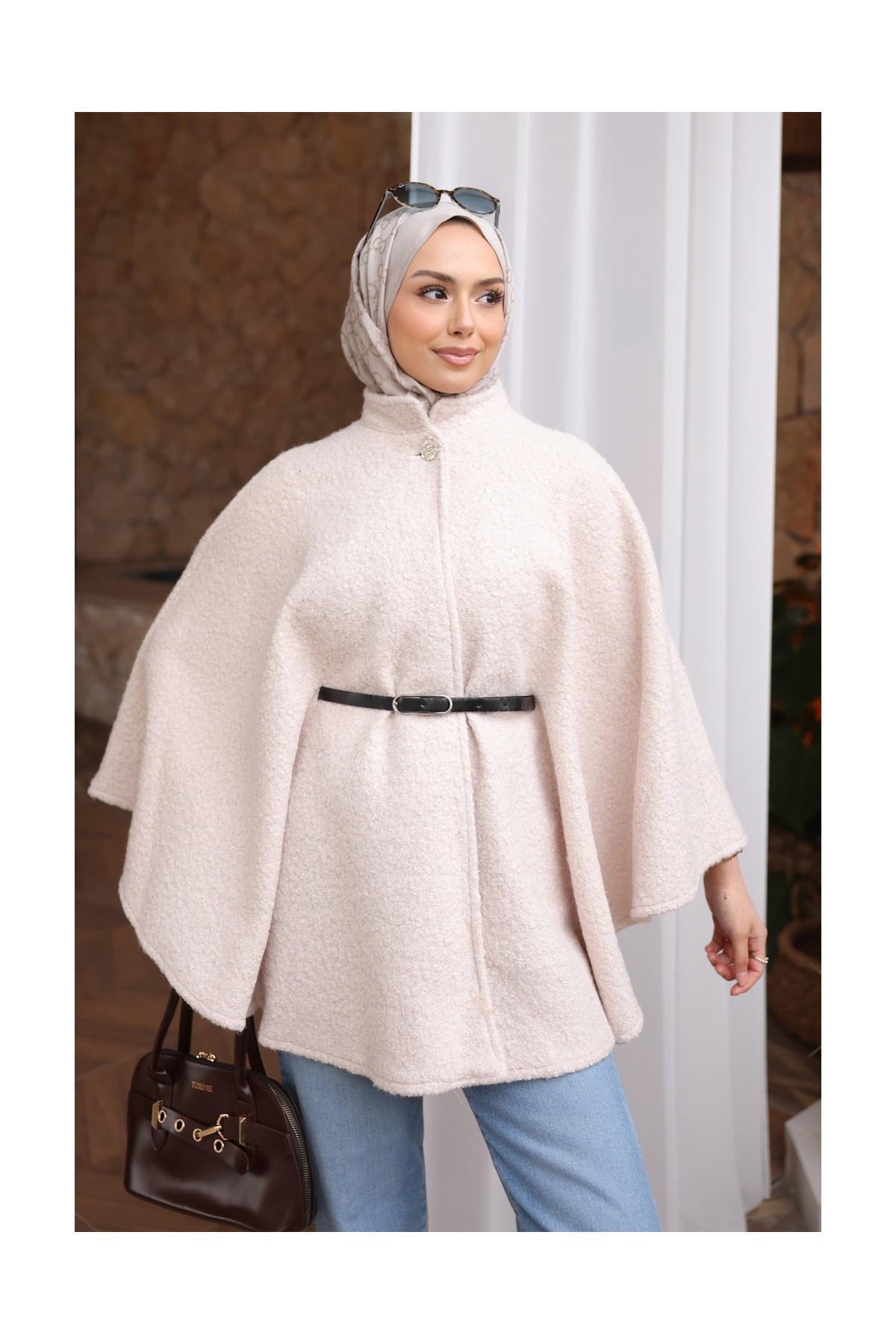 İmaj Butik Vizon Kemerli Buklet Panço görsel 8
