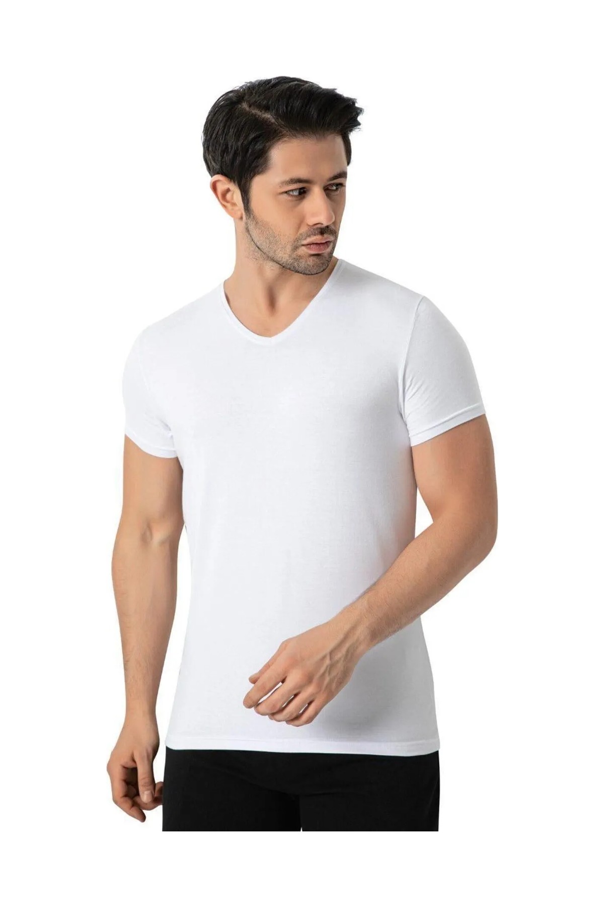 GOLDOREMİ LÜX DRM 3905 Erkek Bambu Nefes Alabilen İnce Rahat Yazlık Kumaş V Yaka Kısa Kollu T-Shirt görsel 6