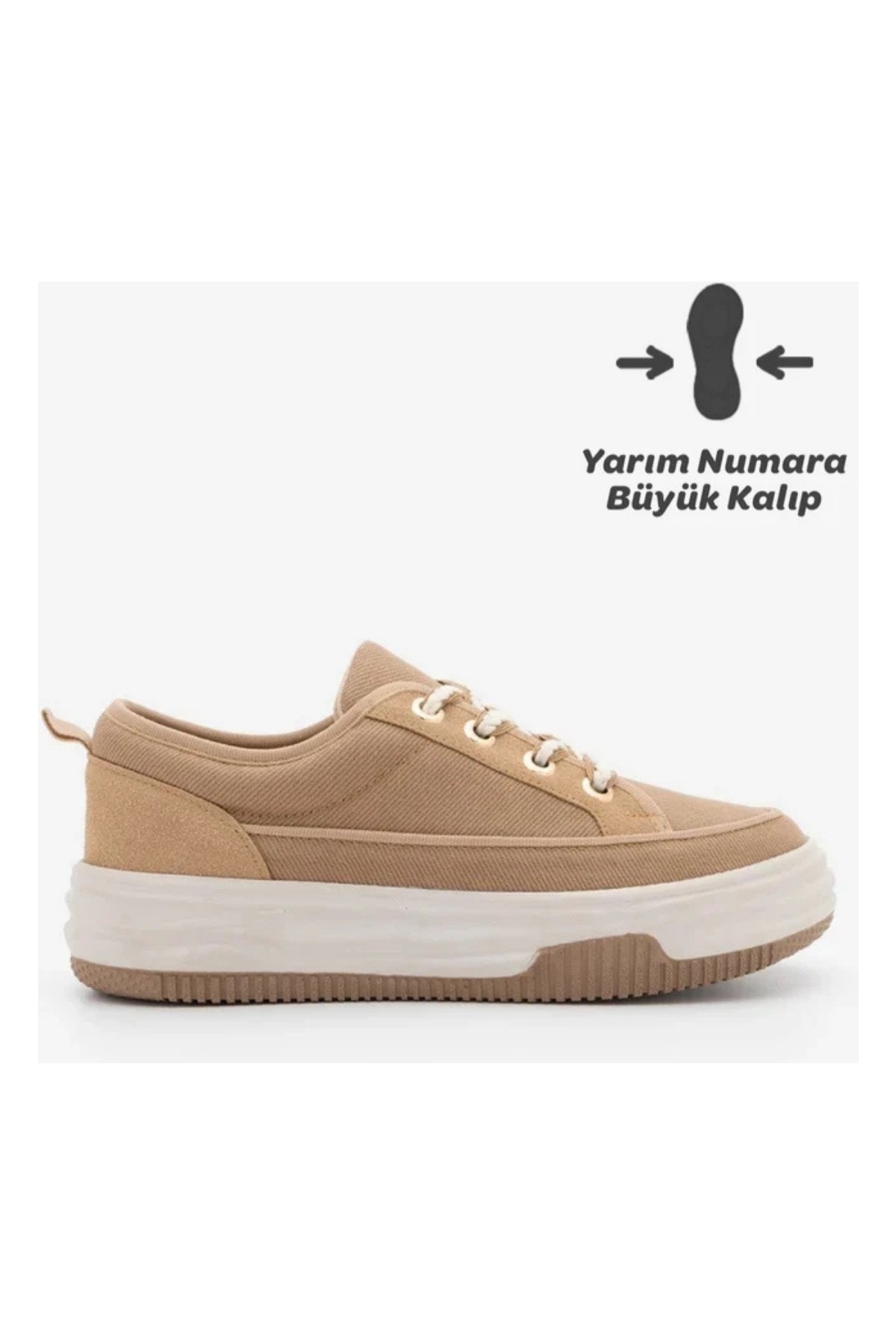 Marjin Kadın Yüksek Kalın Taban Sneaker Bağcıklı Spor Ayakkabı Hesna Kahve Keten görsel 3