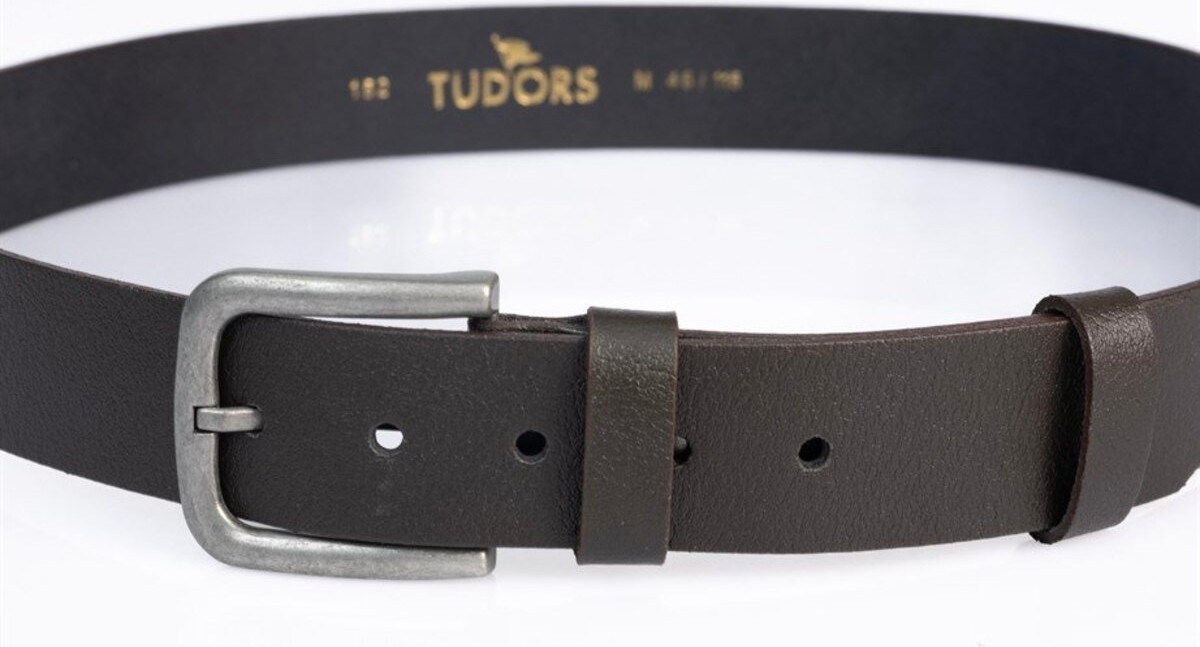 Tudors Erkek %100 Hakiki Deri 4 cm Spor Kahverengi Kemer görsel 2