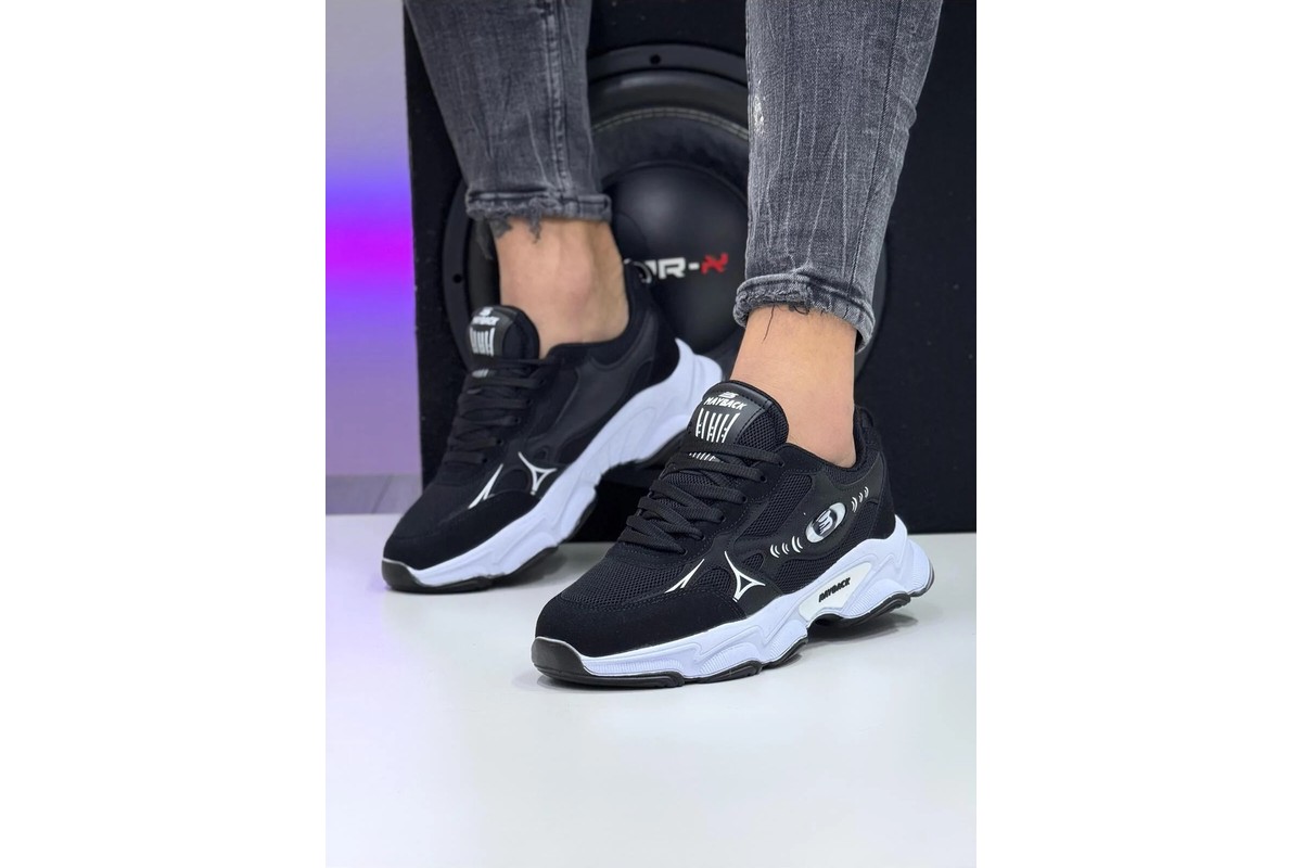 Mayback Erkek Ortopedik Sneaker Ayakkabı Beyaz - Siyah Düz Tabanlı Konforlu Tasarım görsel 6