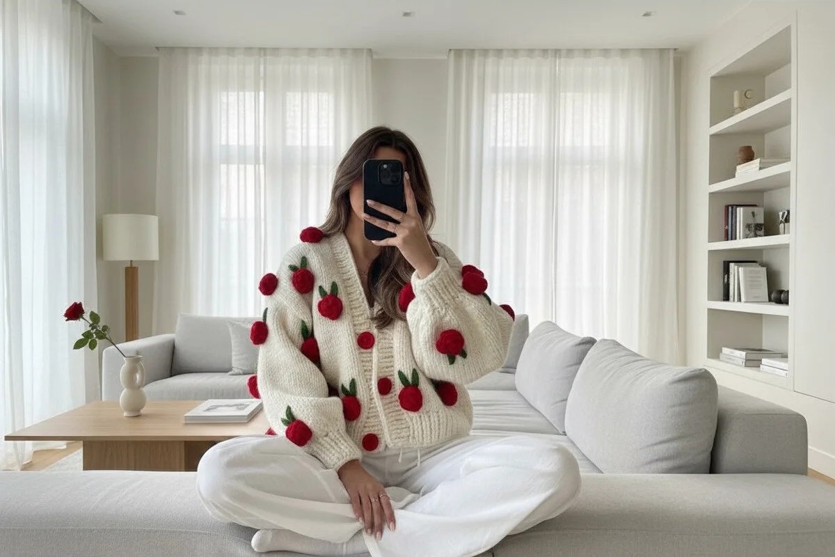 Hobilanka Gül Detayli El Örgüsü Kadın Hırka, Çiçekli Hırka,trend