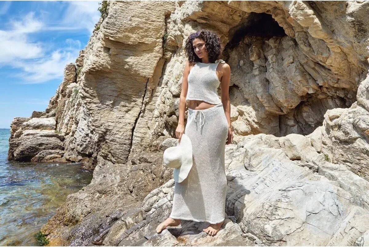 Minaaise Ajurlu Alt-Üst Etekli Triko Plaj Takım 27149 görsel 2