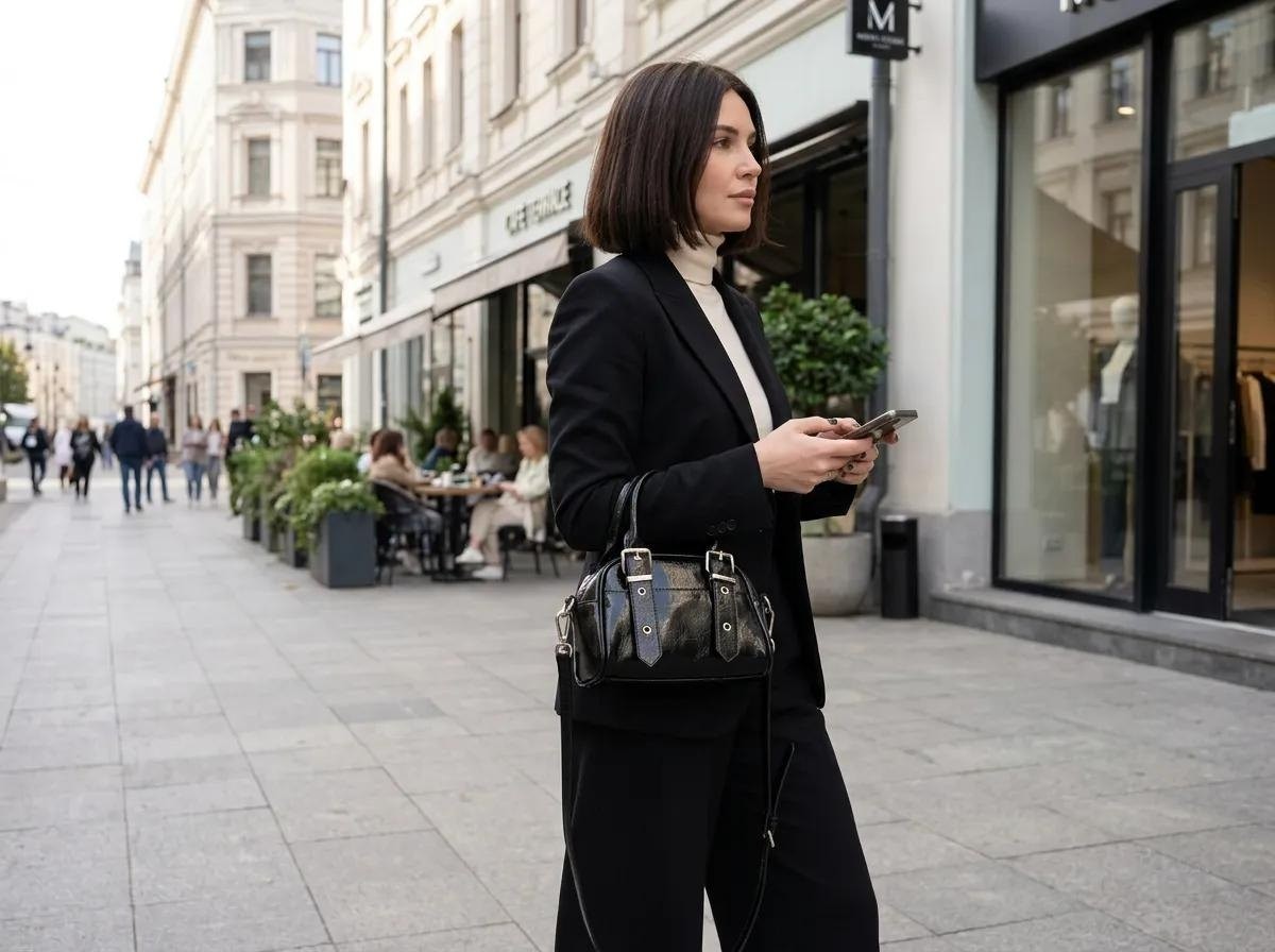E-Woman Mini Siyah Parlak Rugan Görünümlü El ve Çapraz Askılı Kadın Çanta - Lisinya görsel 6