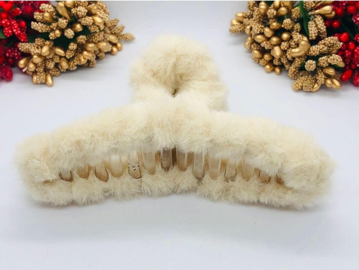 Uravas Store Peluş Mandal Toka- Yumoş-Kıskaçlı Toka 1 Adet Krem Tek Ebat