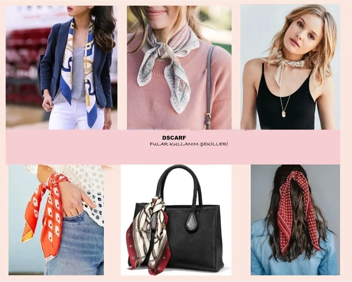 Dscarf Kadın Kiraz Desenli Fular Bandana Çok Renkli İpeksi Görünümlü %100 Polyester Kumaş görsel 7