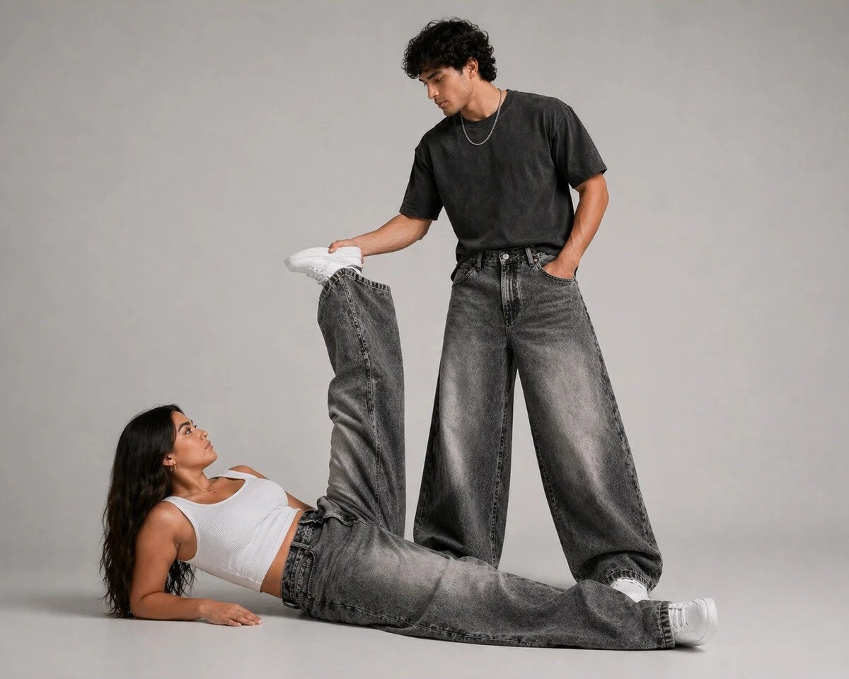 St.Poll Eskitme Füme Yıkamalı Unisex Büyük Beden Baggy Jean Pantolon görsel 8