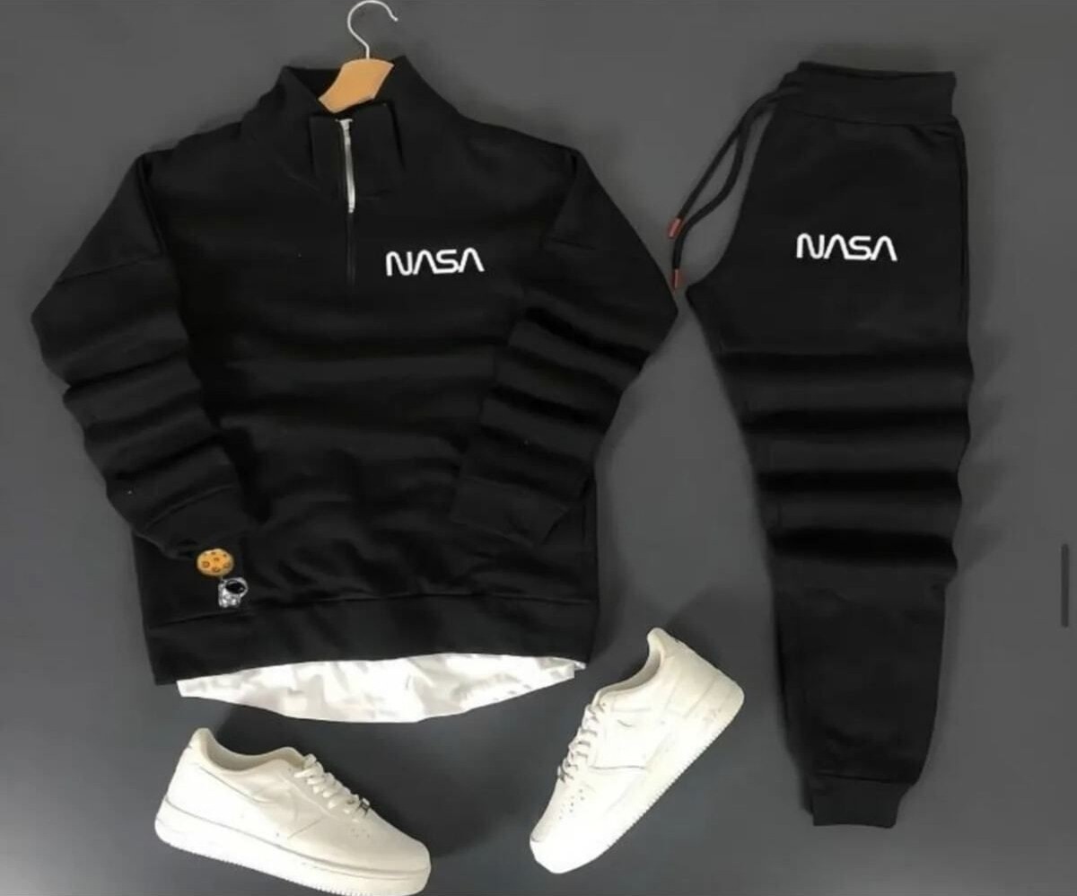 Yoho Sport Gri Renk Nasa Baskılı Unısex Eşofman Takımı Kapüşonlu