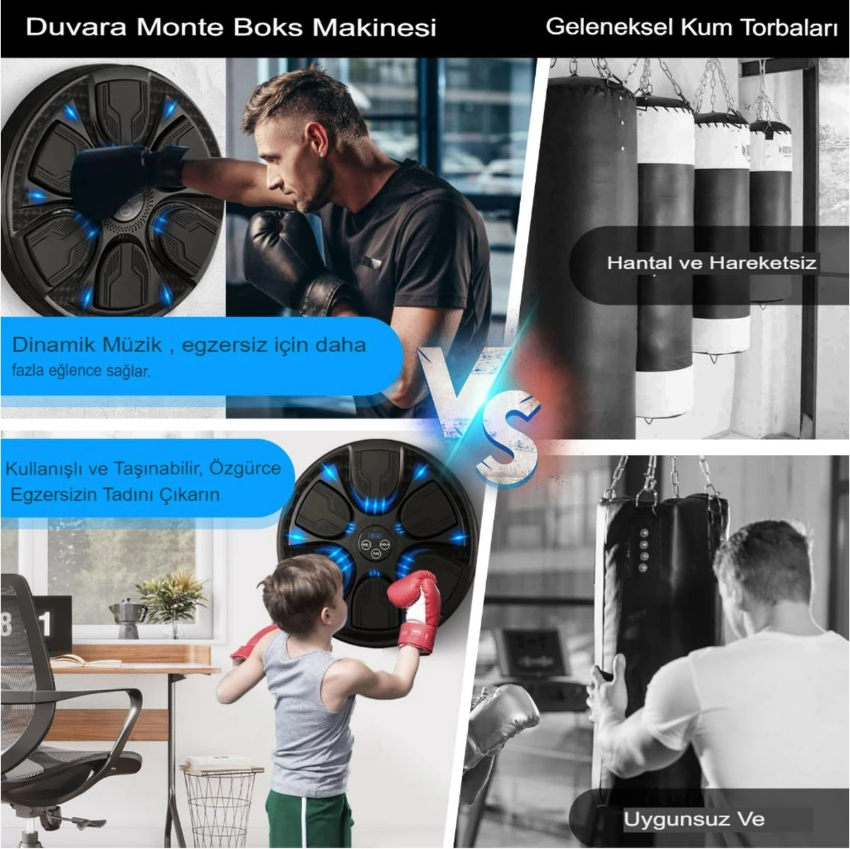 Resim Ensiga Boks Makinesi Akıllı Boks Standı Müzikli Eldivenli Yetişkin Çocuk Egzersiz Boks Spor Ekipmanı 