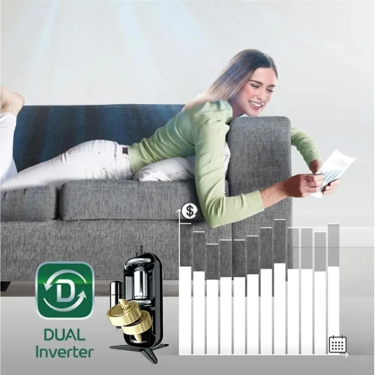 Resim LG PC12SQ Dualcool+ 12000 BTU A++ Inverter Duvar Tipi Klima 
