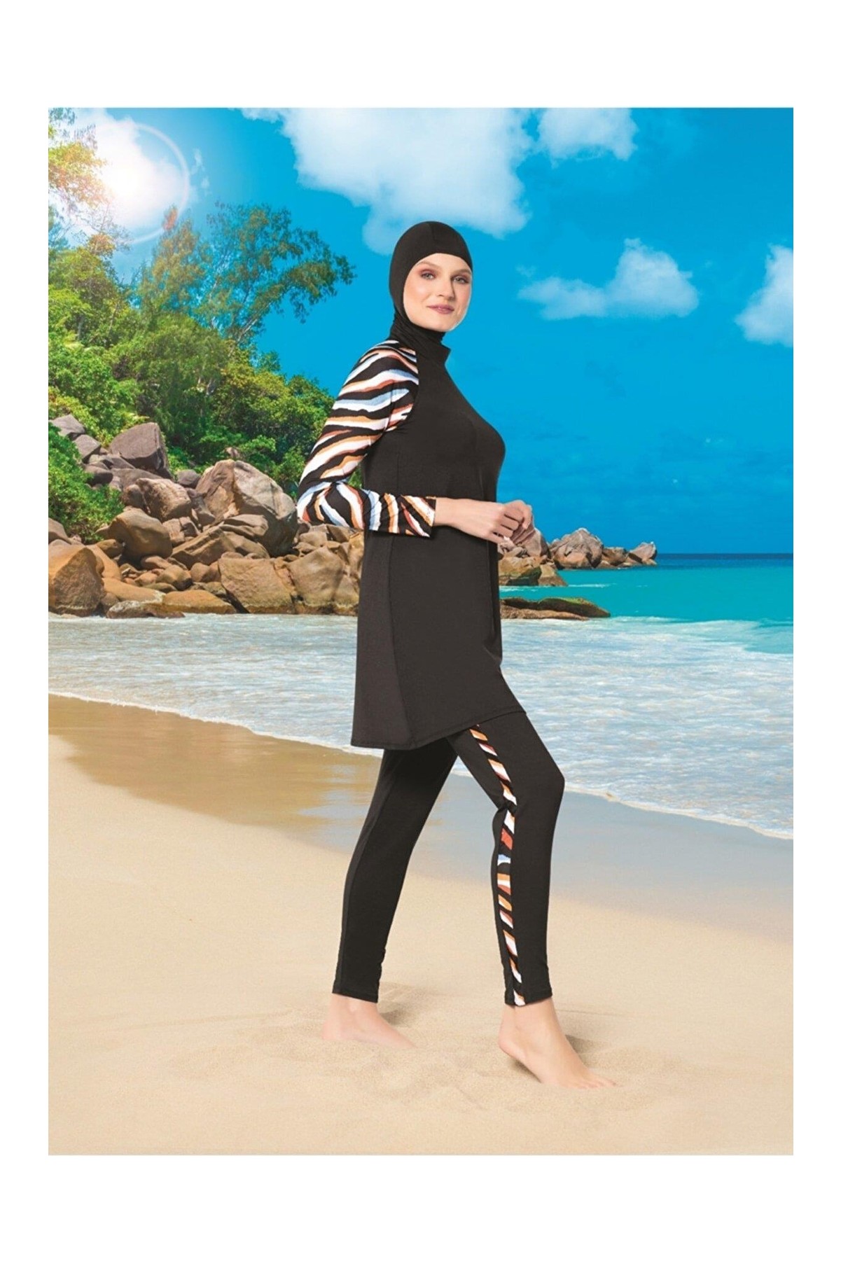 Ruko Maio 22128-1 Reglan Kol Micro Lycra Kumaş Tam Tesettür Mayo görsel 3