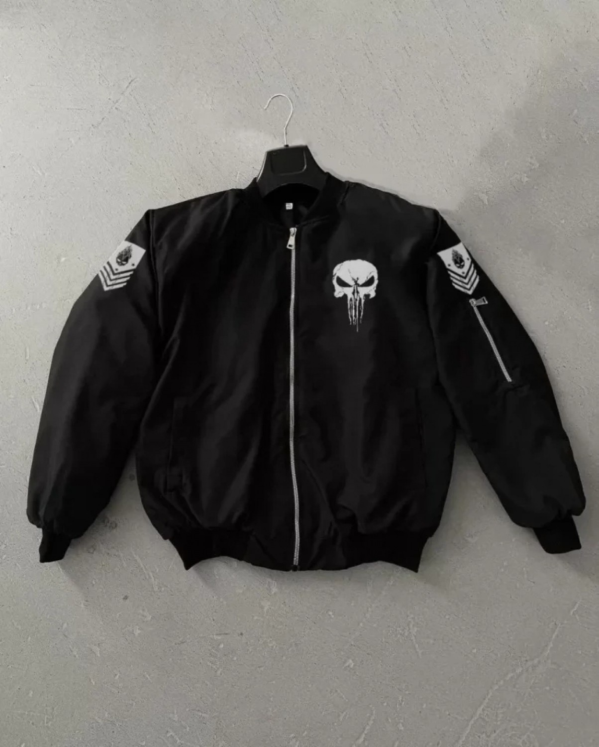 Marsilyan - Unisex Uzun Kol Kuru Kafa Baskılı Bomber Ceket - Siyah görsel 2